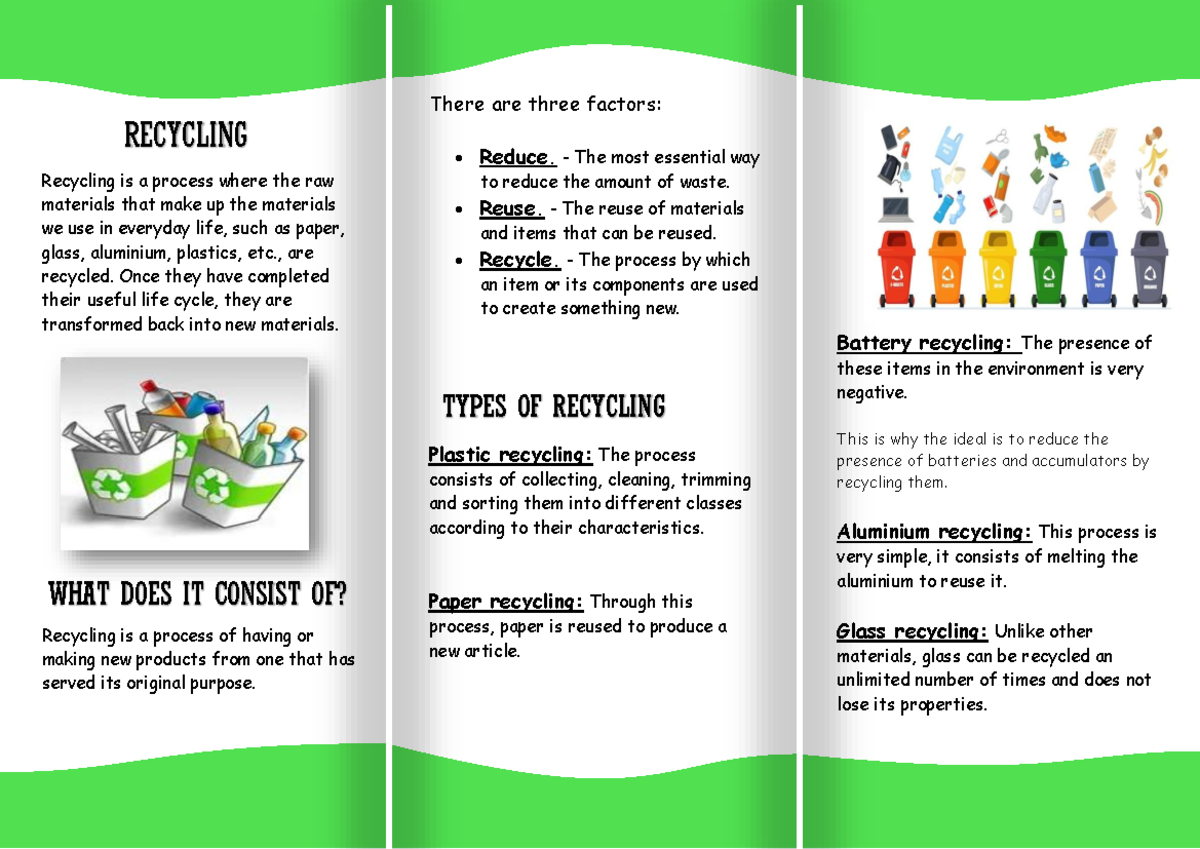 Triptico - apuntes - RECYCLING Recycling is a process where the raw ...