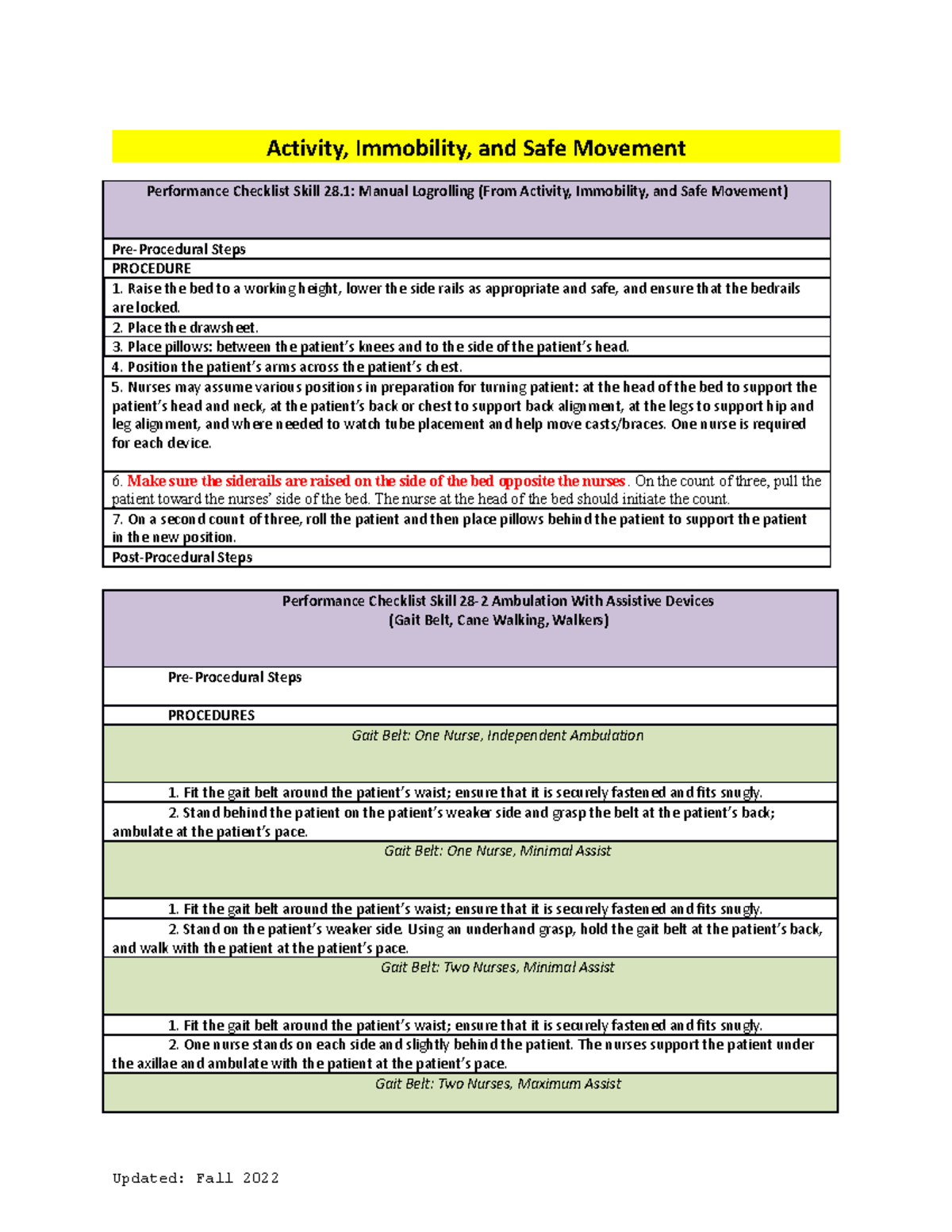 7:5 Checkoff - none - Activity, Immobility, and Safe Movement ...