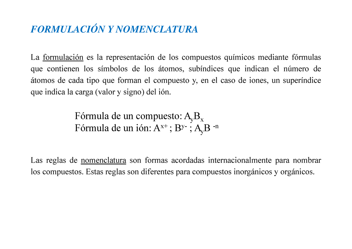 Formulaci Ã³n - ,,,,,,,,,, - FORMULACIÓN Y NOMENCLATURA La Formulación ...