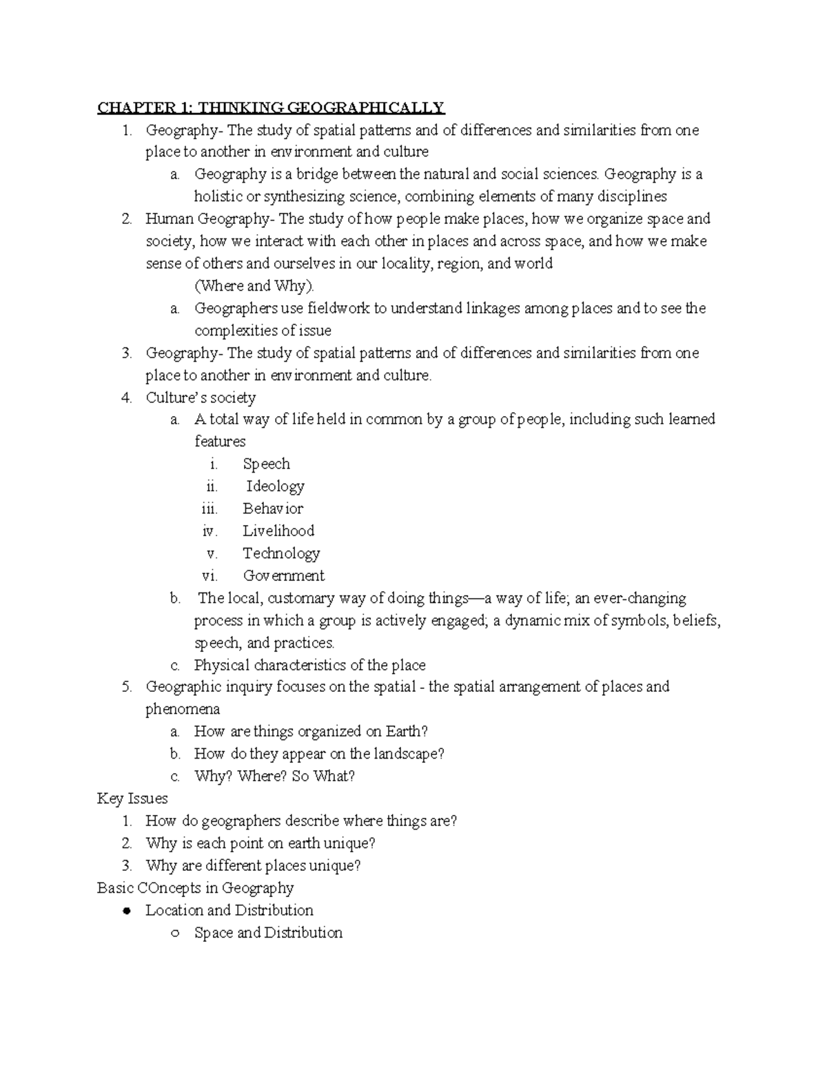 Chapter 1 Lecture Notes - CHAPTER 1: THINKING GEOGRAPHICALLY Geography ...