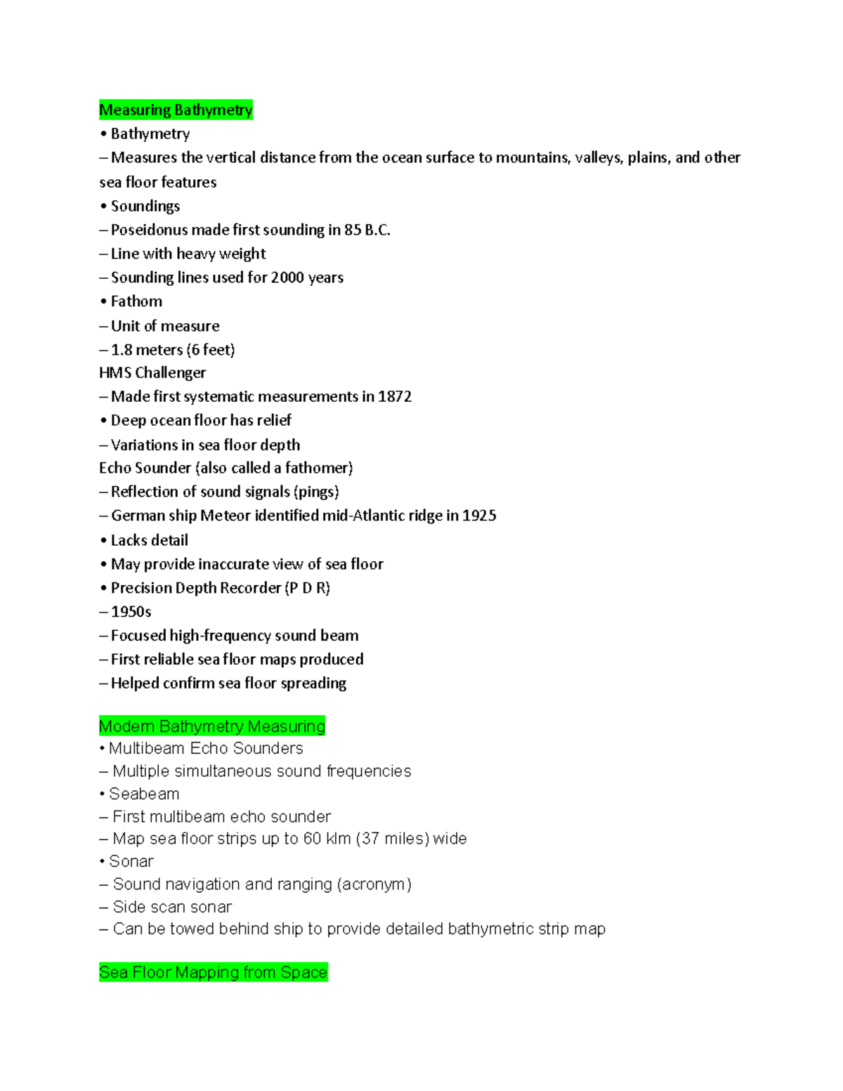 Untitled document - chapter 3 notes - Measuring Bathymetry Bathymetry ...