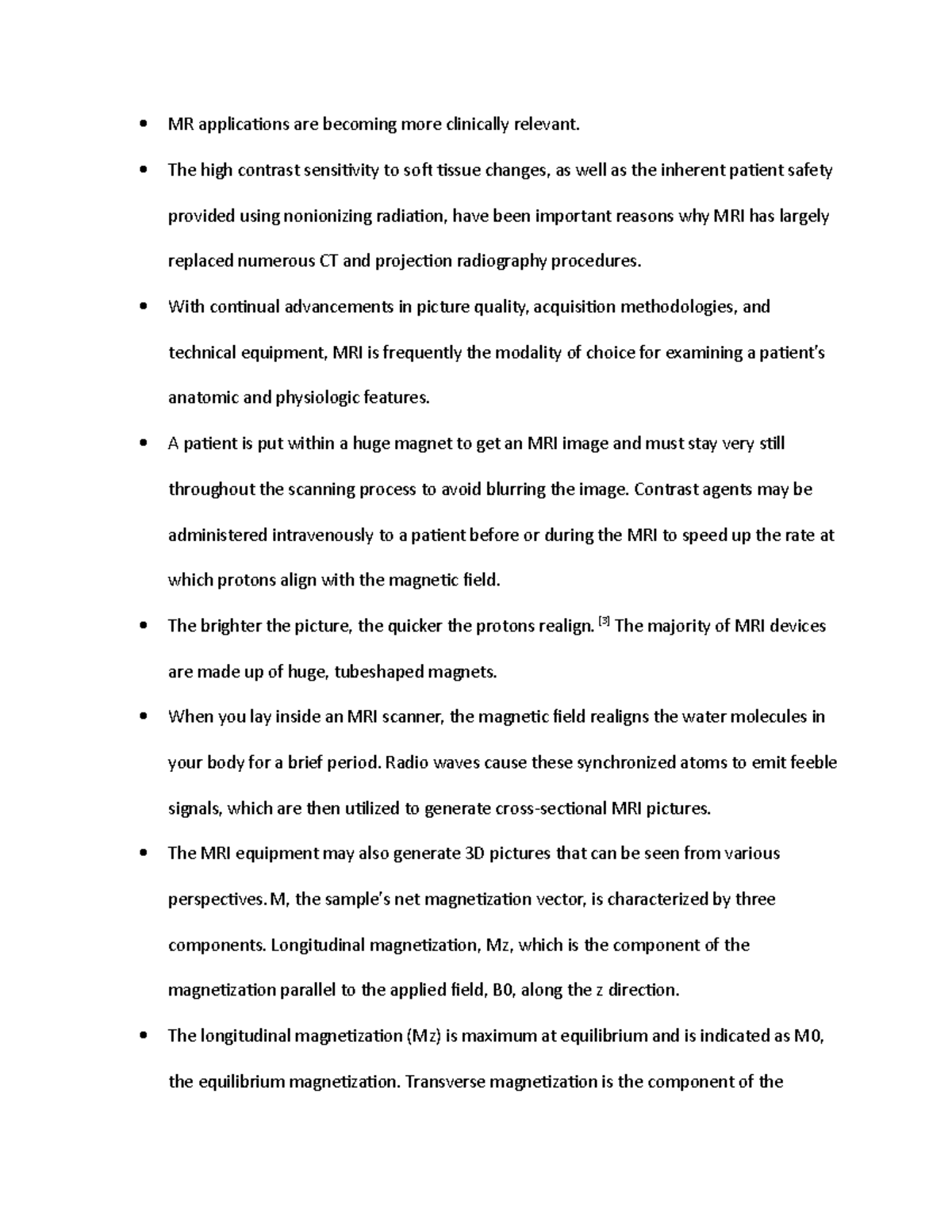 MRI Notes from GMU course for biomedical imaging taught by doctor