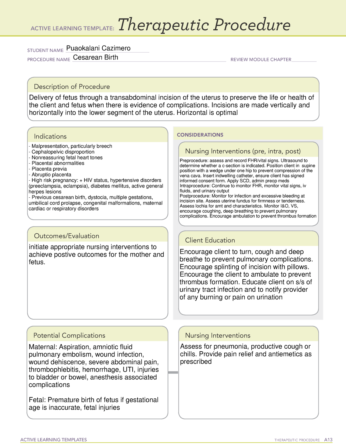 Cesarean birth 306 - n/a - ACTIVE LEARNING TEMPLATES THERAPEUTIC ...