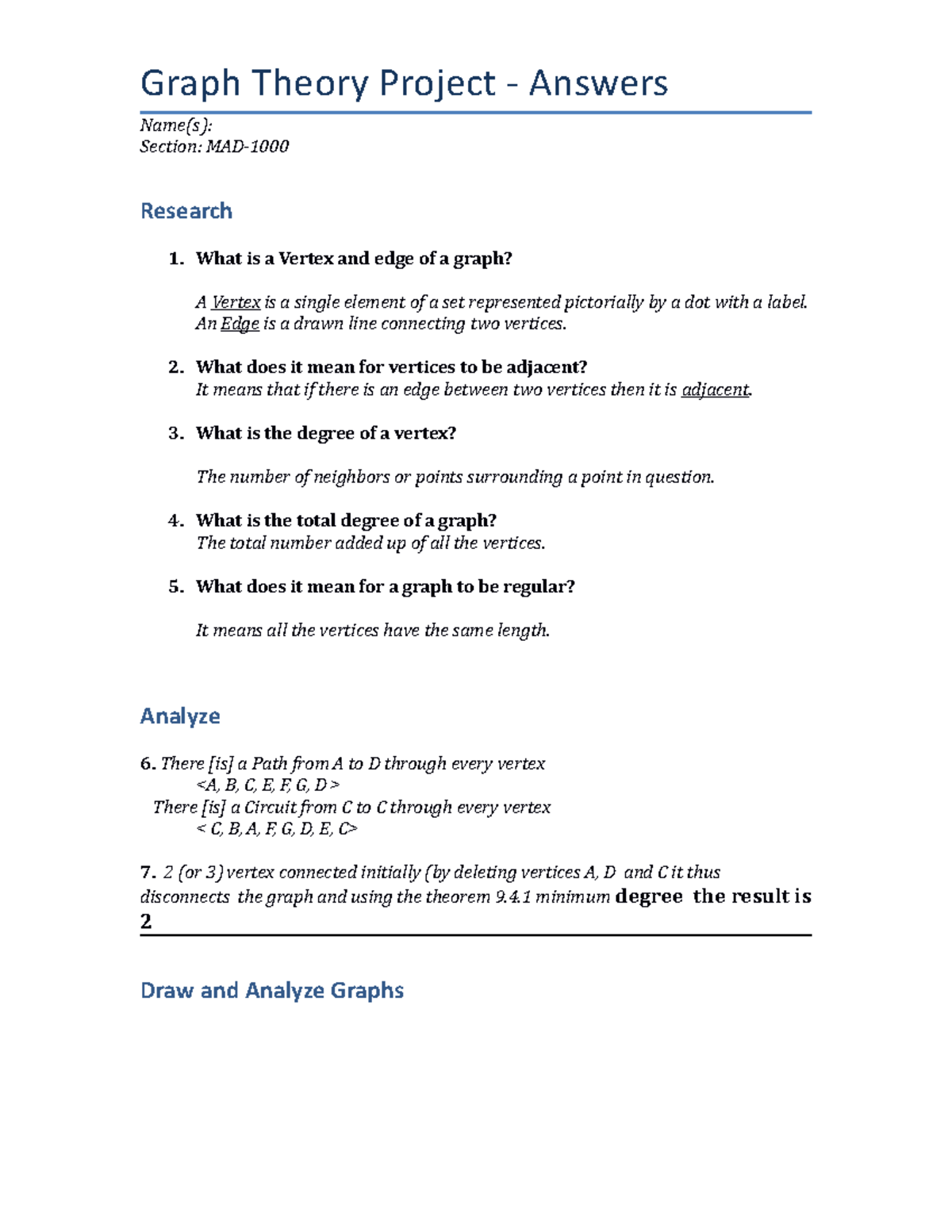 Project 2 Graph theory - The assignment for the 1st week of Discrete ...