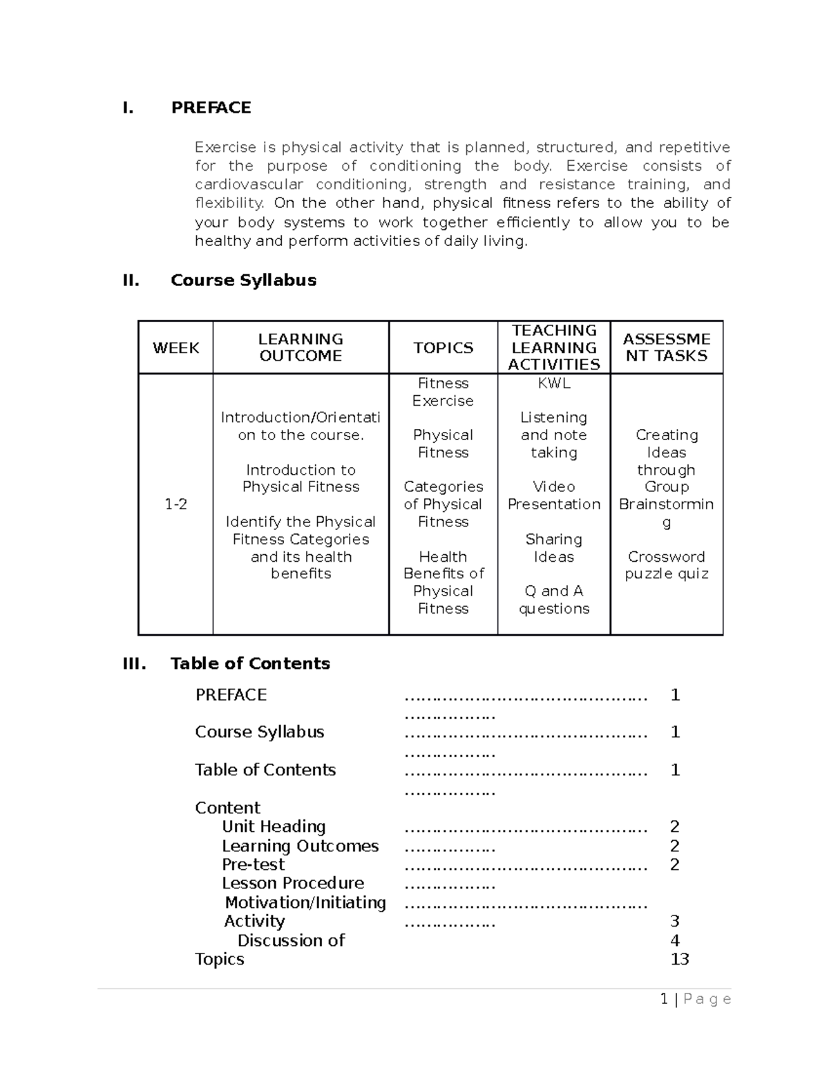 Prelim module p - this is physical education - I. PREFACE Exercise is ...