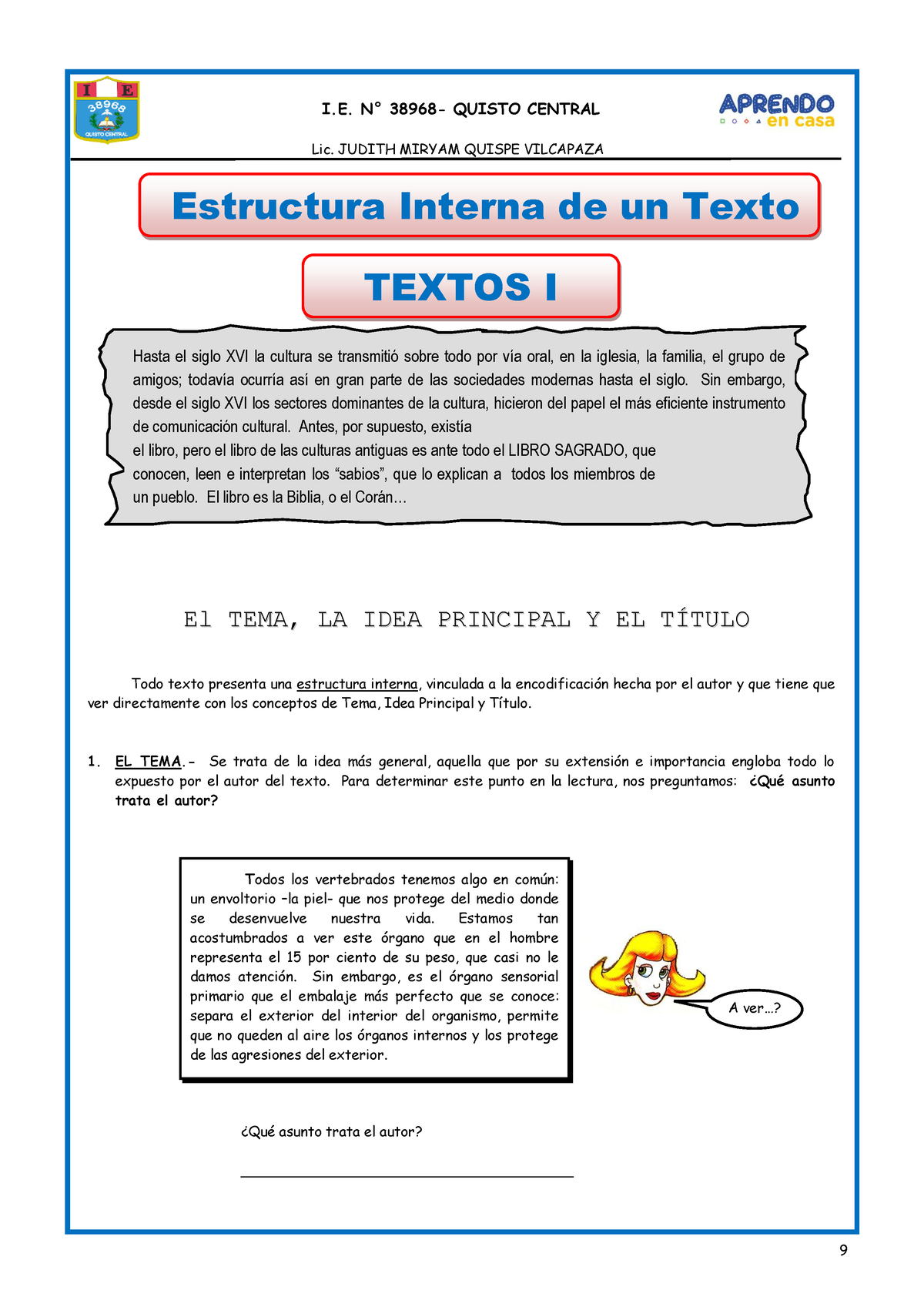 Estructura Interna De Un Texto Para Cuarto De Secundaria - TEXTOS I ...