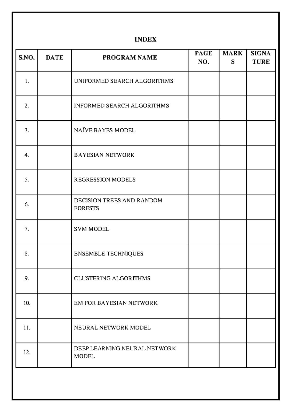 AI & ML Lab Manual - AI&ML LAB DOCUMENT - INDEX S. DATE PROGRAM NAME ...