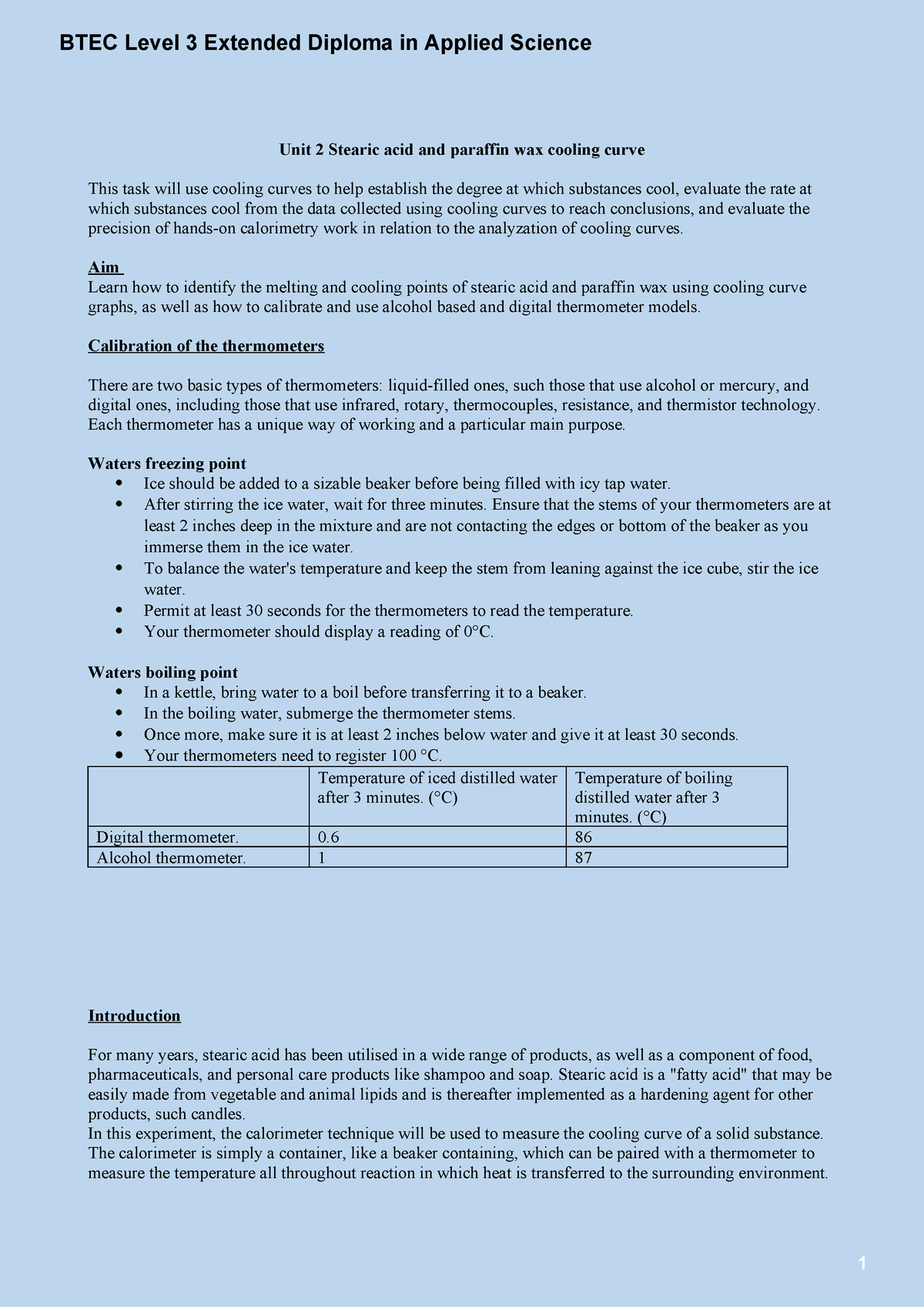 btec applied science unit 2 assignment a example