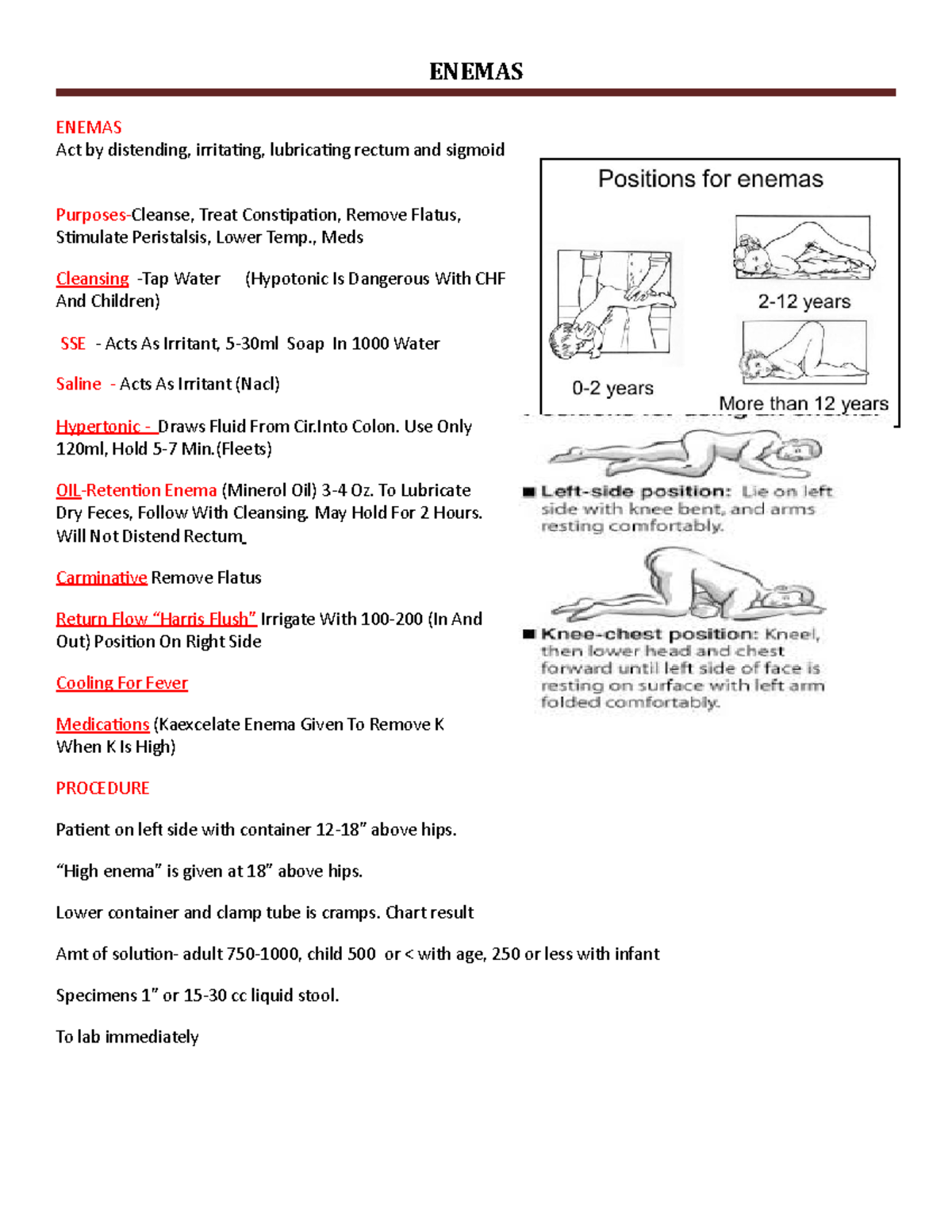 7.17.1 types Enemas study notes ENEMAS ENEMAS Act by distending, irritating, lubricating