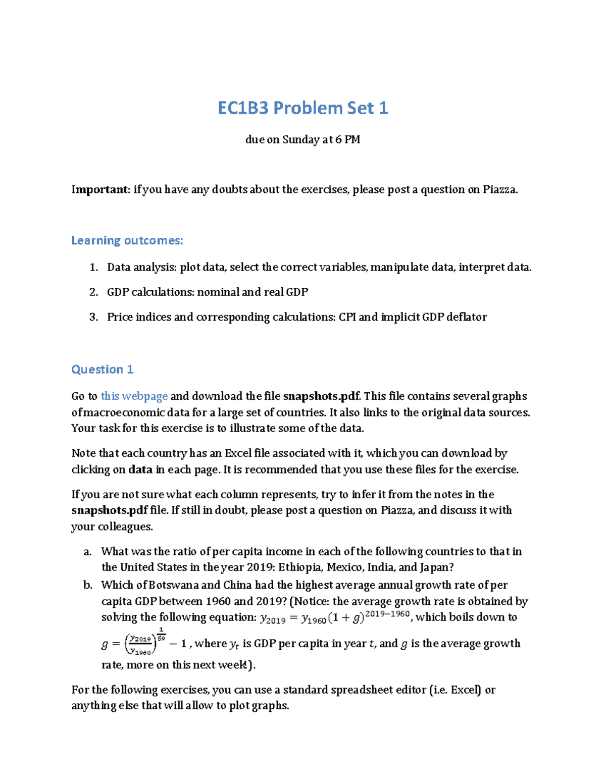 Problemset 1 - Partial Answers - EC1B3 Problem Set 1 Due On Sunday At 6 ...