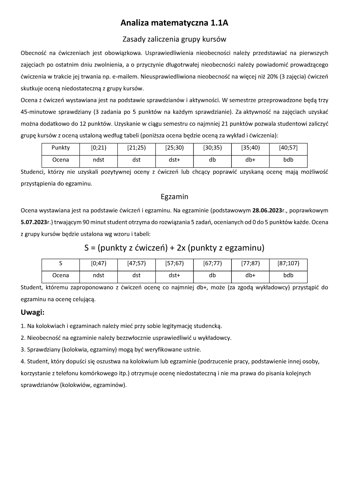 Zasady Analiza Matematyczna 1A - Analiza Matematyczna 1 Zasady ...