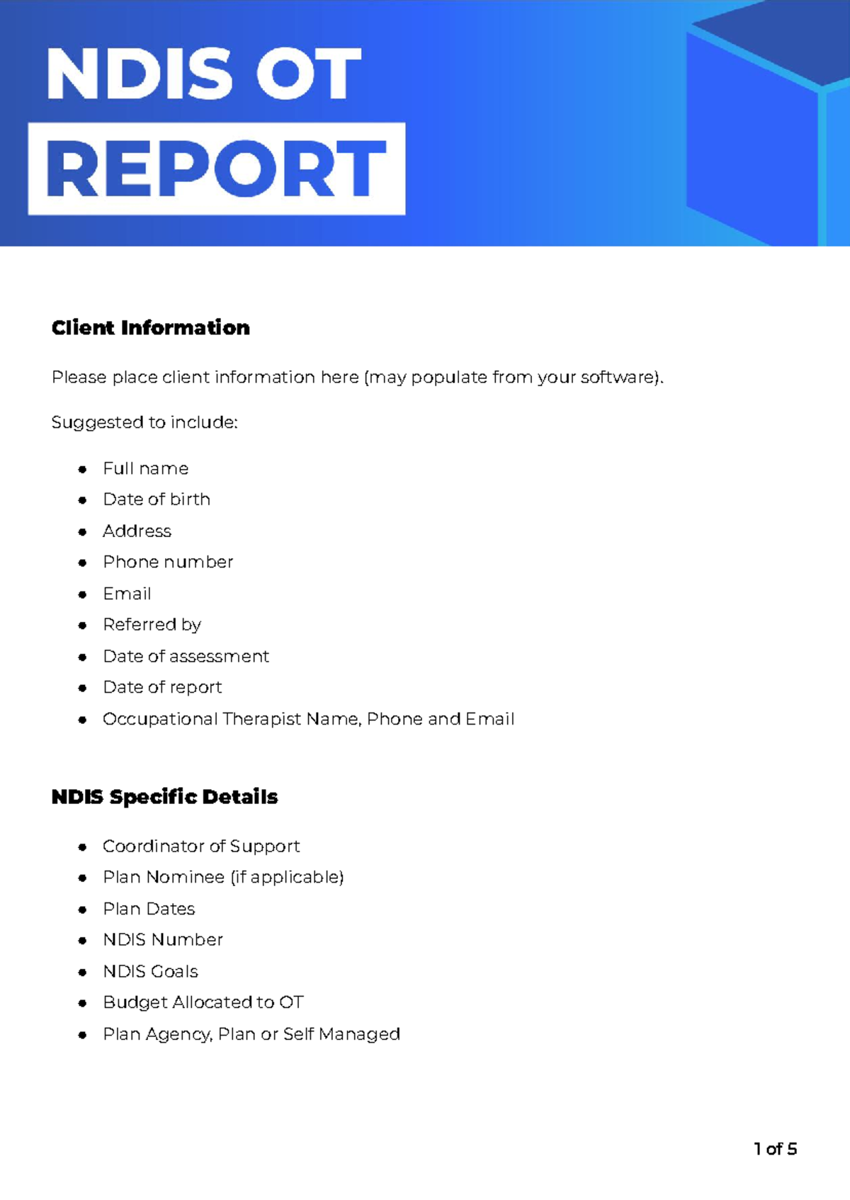 NDIS-OT-Report - ocupacional - Client Information Please place client ...