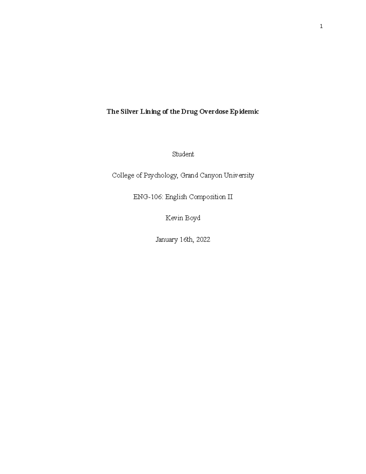 Definition Essay Assignment The Silver Lining of the Drug Overdose Epidemic Student College of