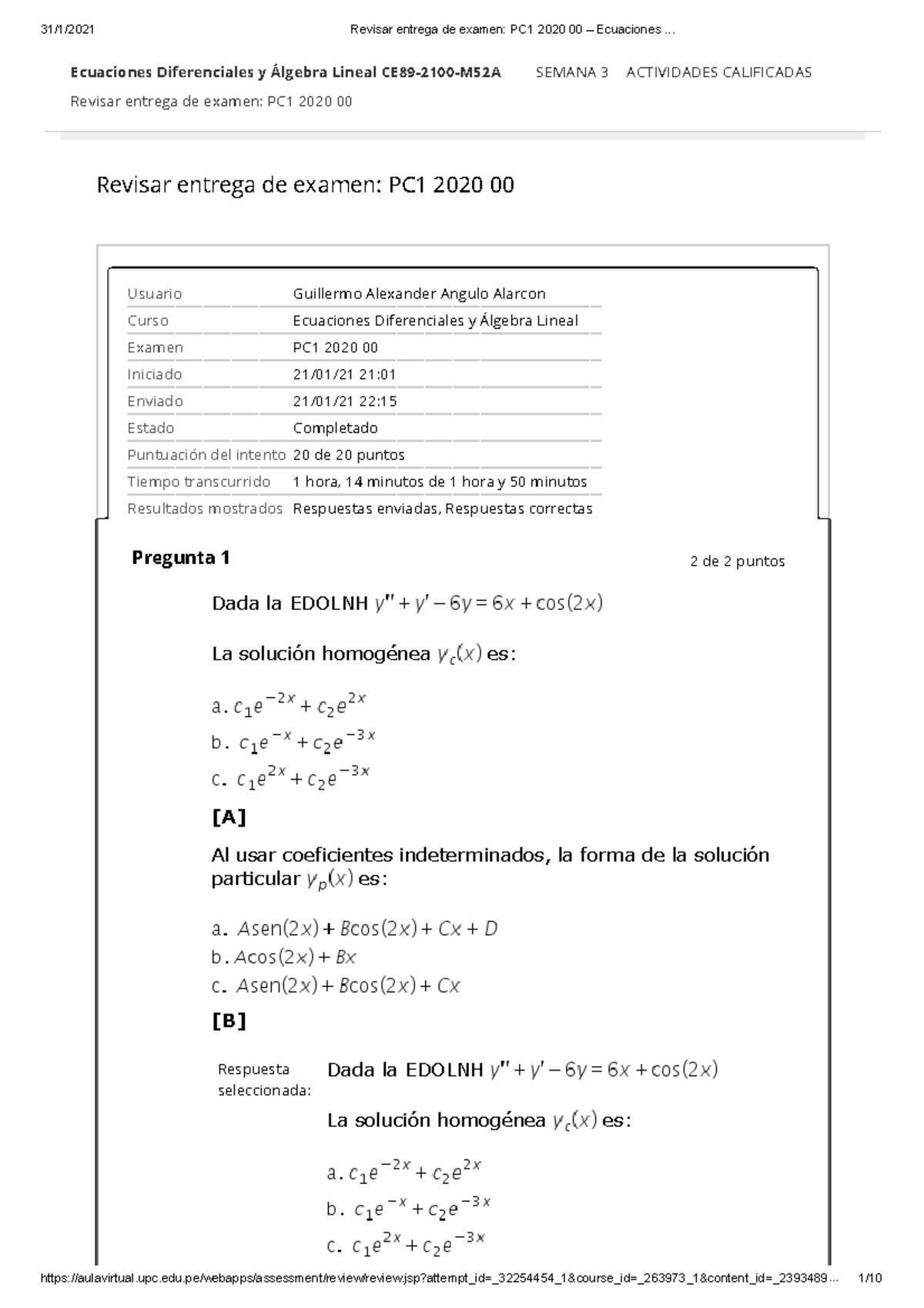 PC1-2020-00 - PC1 - Revisar entrega de examen: PC1 2020 00 Ecuaciones ...