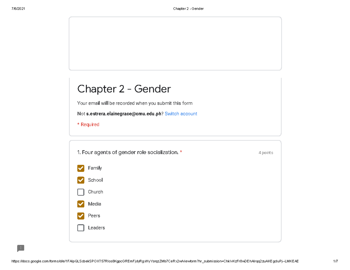 Chapter 2 - Gender - FOR GENSOC - 4 points Family School Church Media ...
