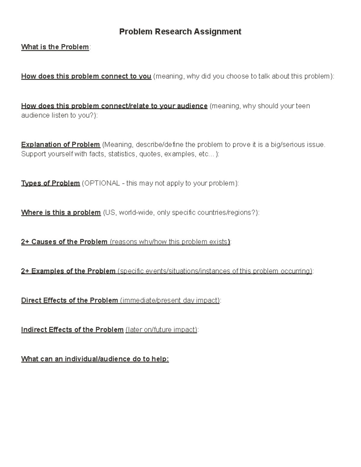 Copy of Problem Research Assignment - Problem Research Assignment What ...