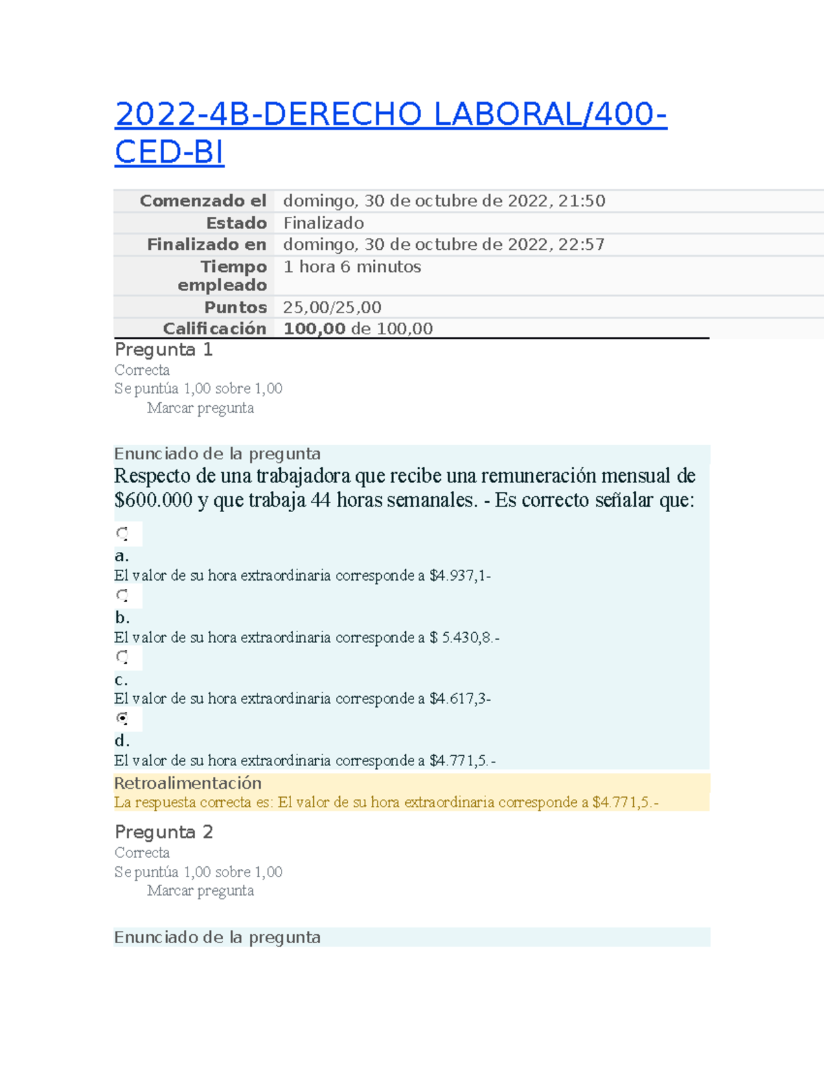 Prueba 2 Derecho Laboral Iplacex - 2022-4B-DERECHO LABORAL/400- CED-BI ...