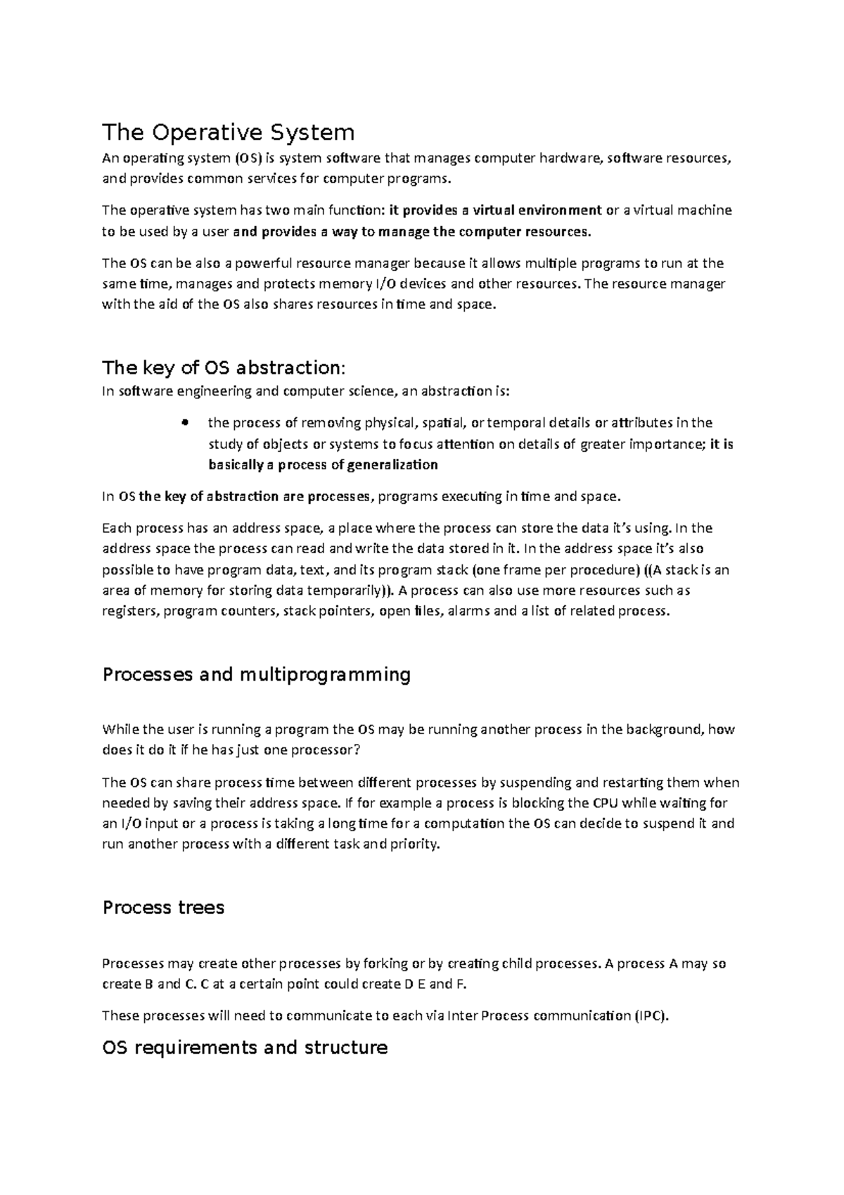 Operating Systems Notes - The Operative System An operating system (OS ...
