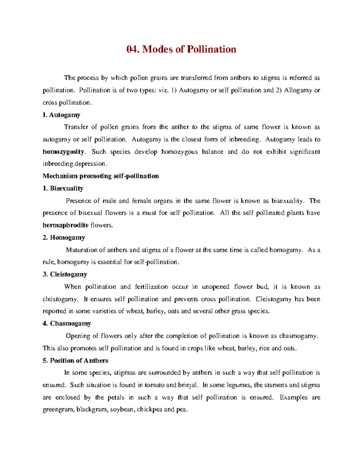 Modes Of Pollination - 04. Modes Of Pollination The Process By Which 