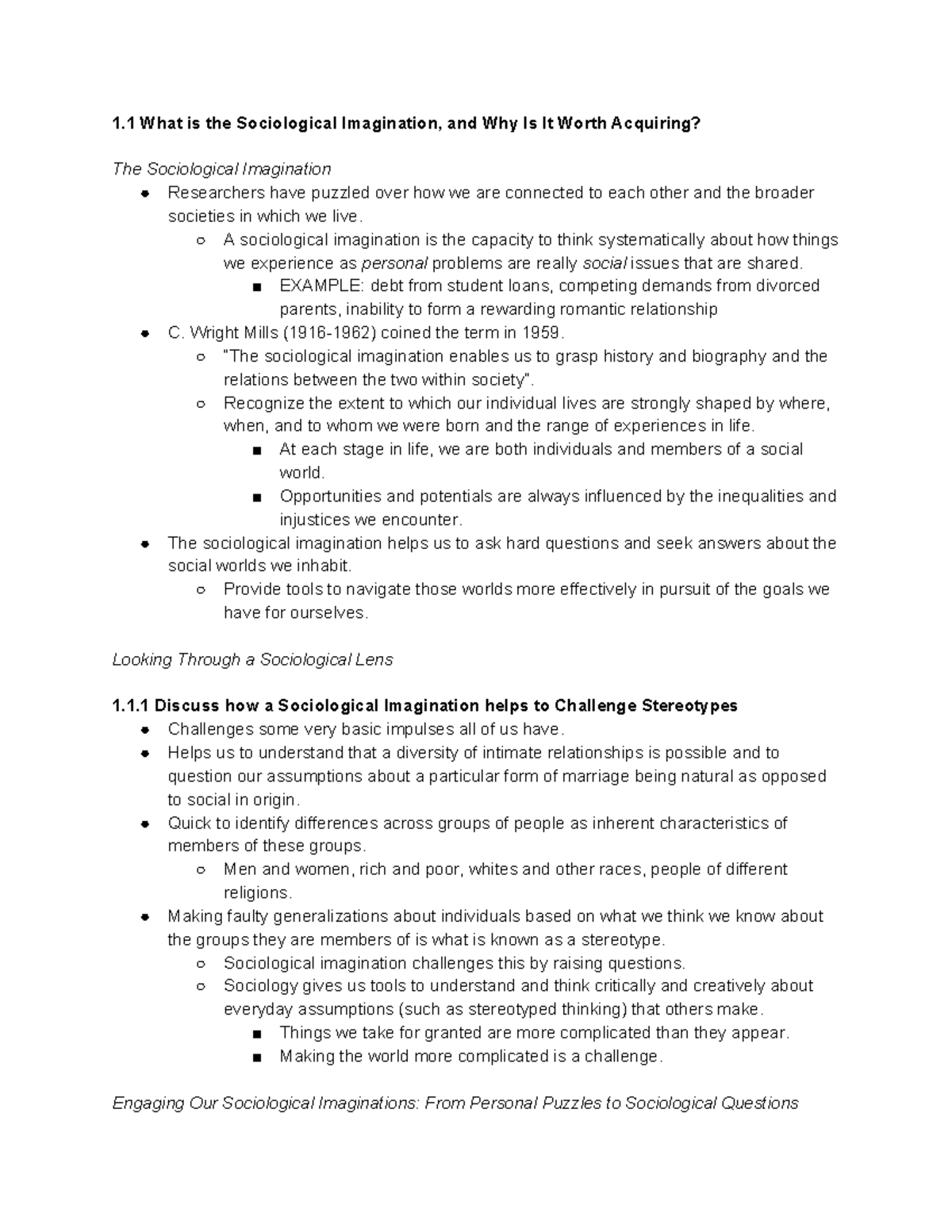 Chapter 1 The Sociological Imagination - 1 What Is The Sociological ...