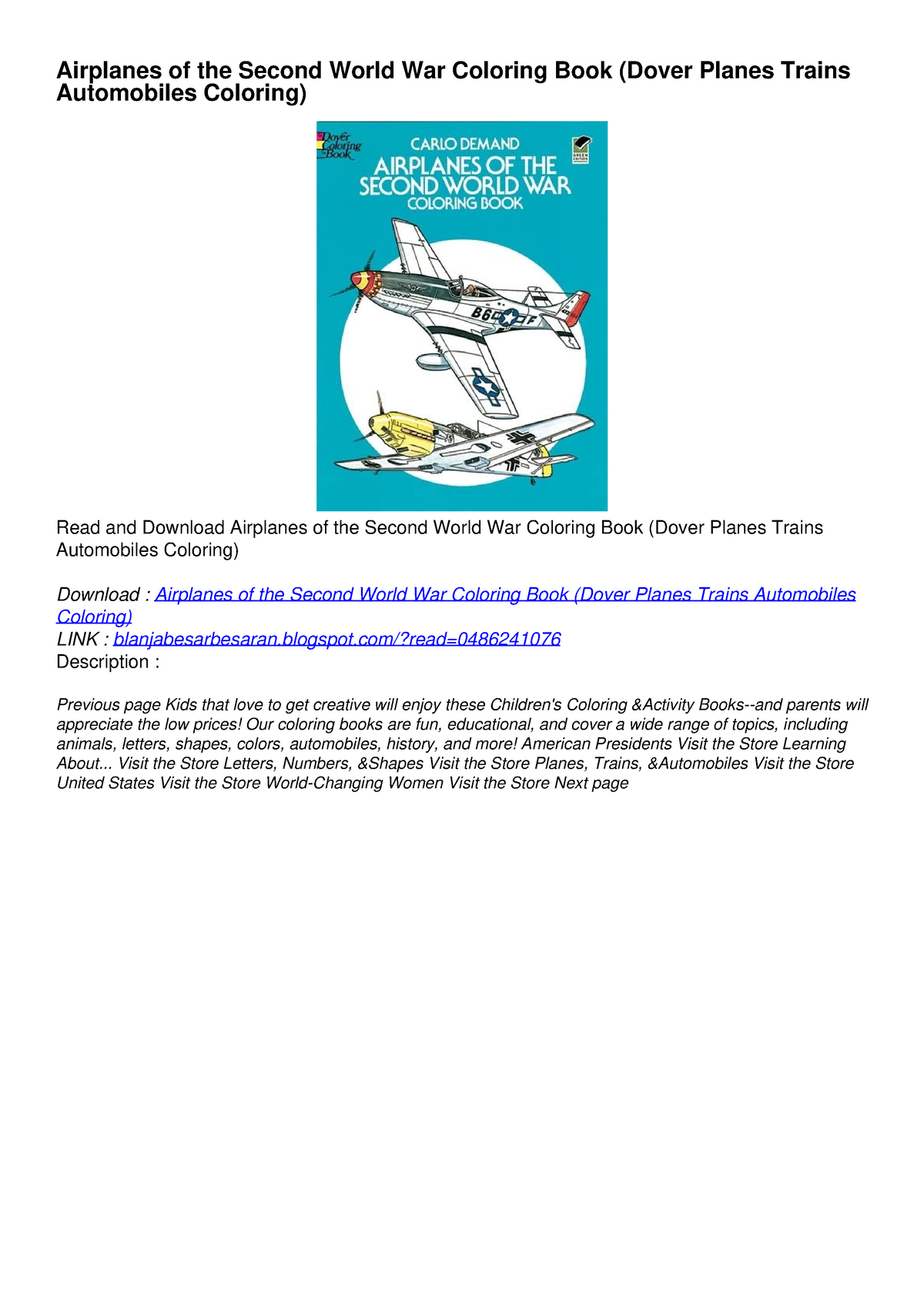 DOWNLOAD/PDF Airplanes of the Second World War Coloring Book (Dover