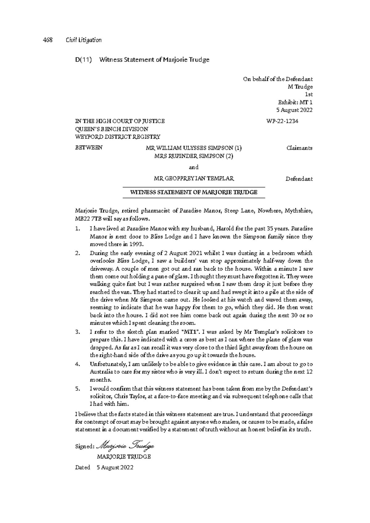 D(11) Witness Statement of Marjorie Trudge - 468 Civil Litigation D(11 ...