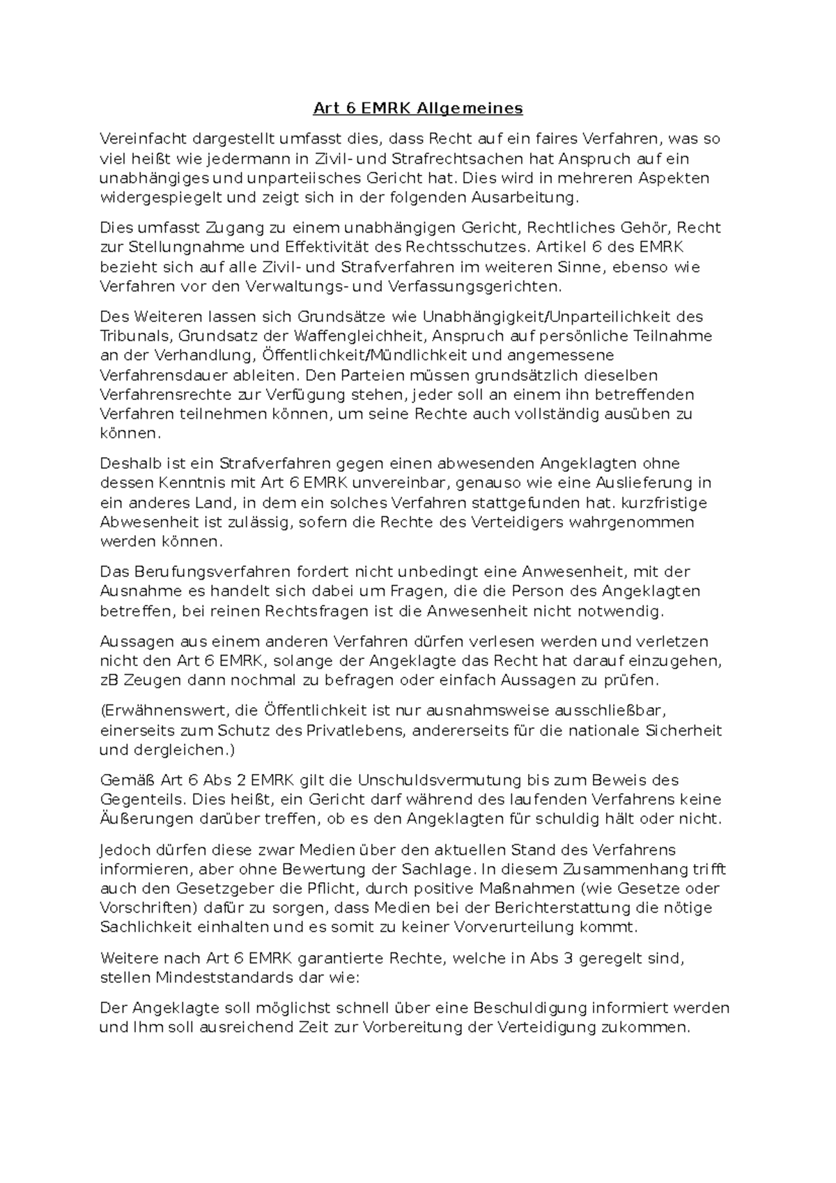 Art 6 EMRK Allgemeines - Art 6 EMRK Allgemeines Vereinfacht dargestellt ...