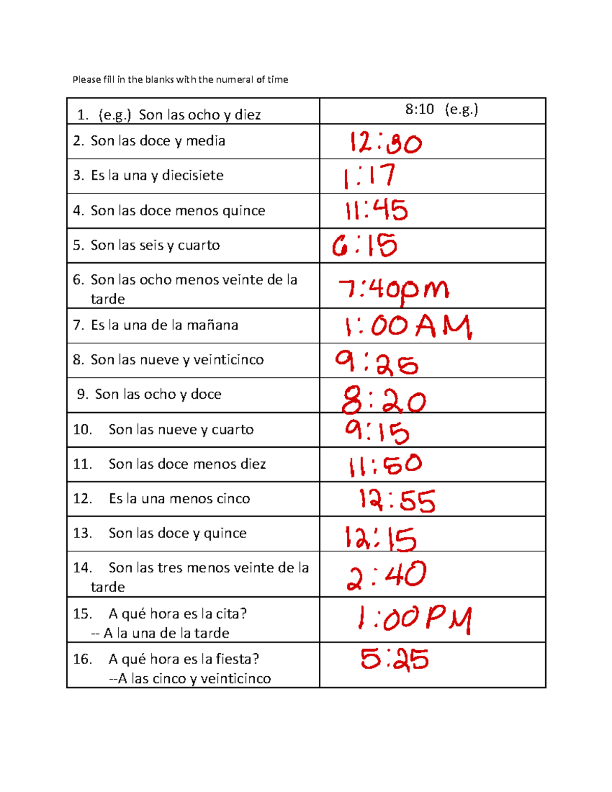 Homework 2 Please Fill In The Blanks With The Numeral Of Time e