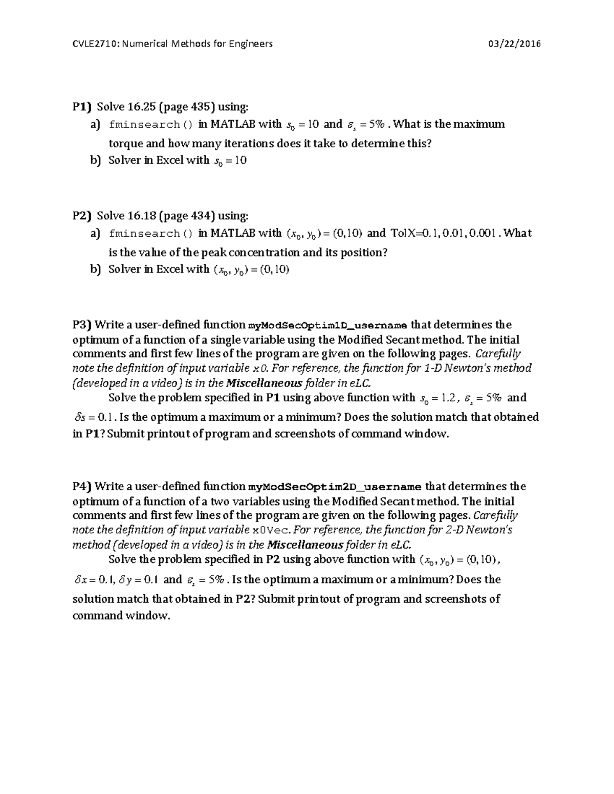 In Class Handout 18 - Lecture Notes 29 - Cvle2710: Numerical Methods 