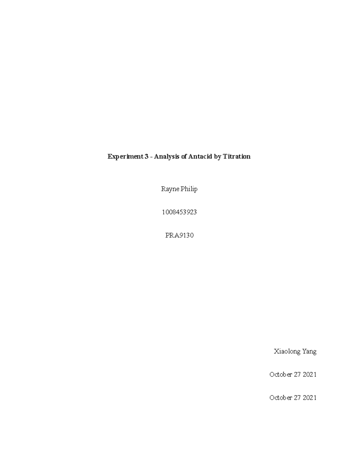 Analysis of Antacid by Titration lab report Experiment 3 Analysis