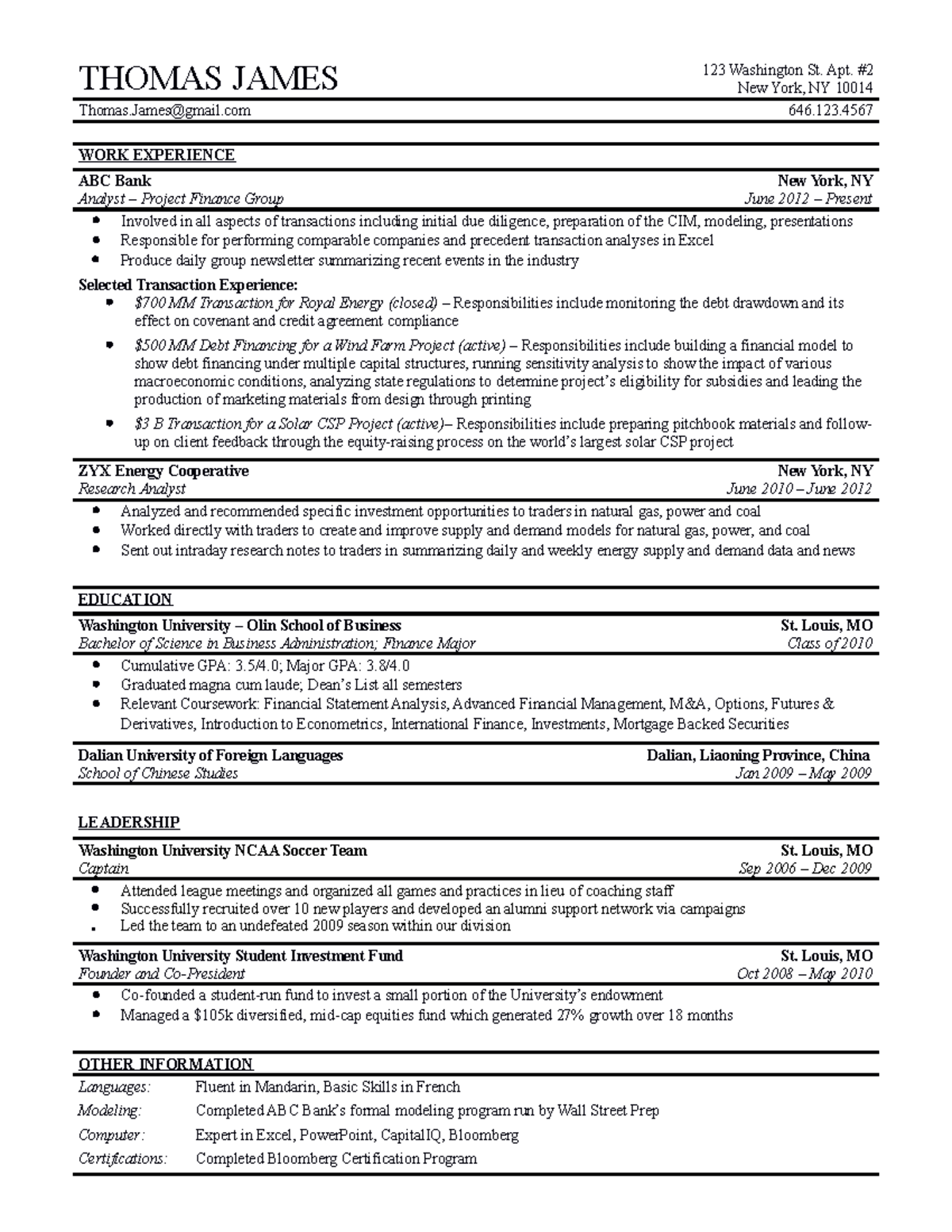 WSO Experienced Deals Resume Templatev - Thumb 1200 1553 