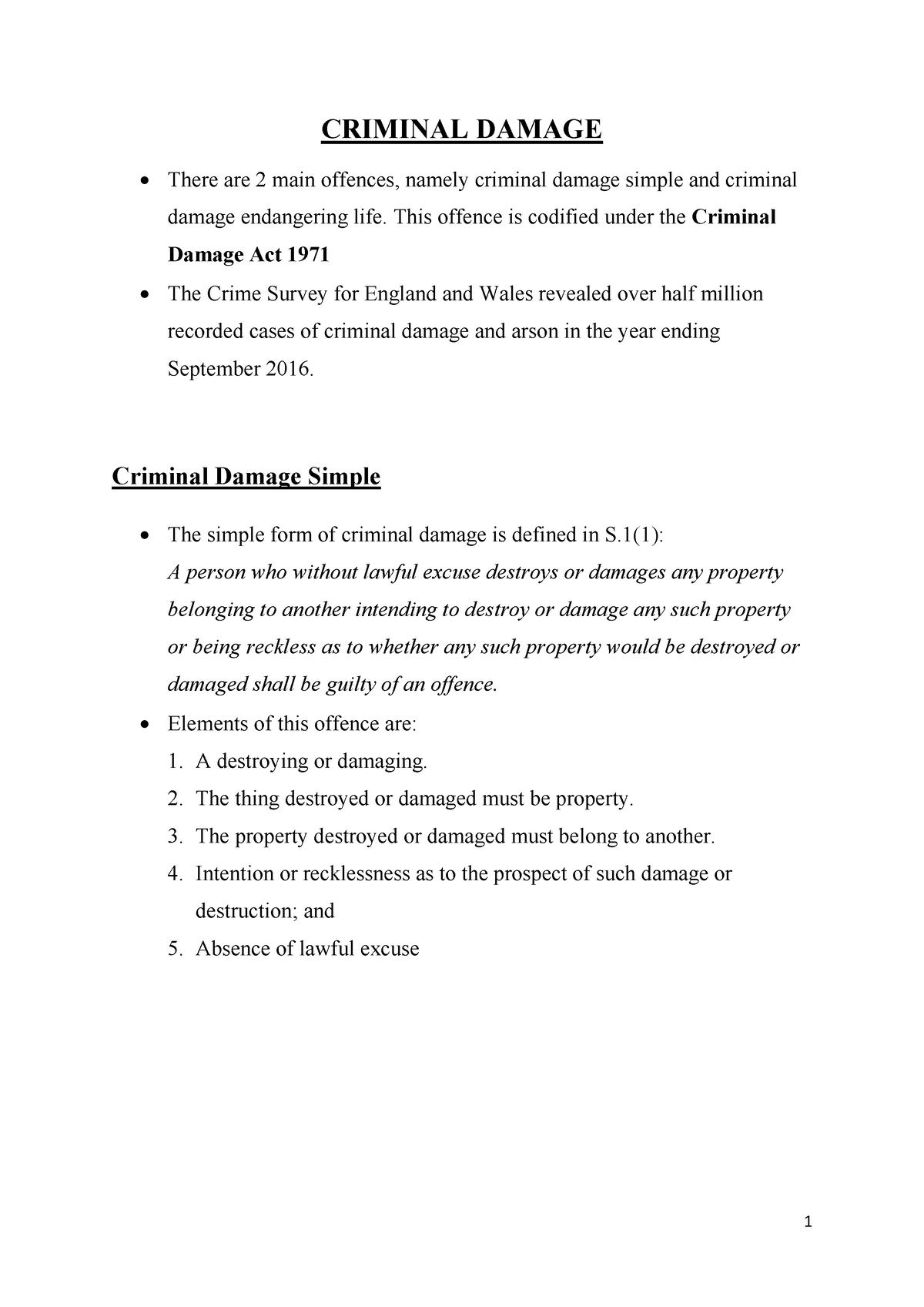 Types Of Criminal Damage