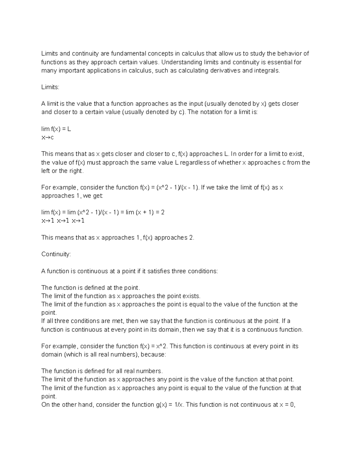 Limits and continuity are fundamental calc - Understanding limits and ...