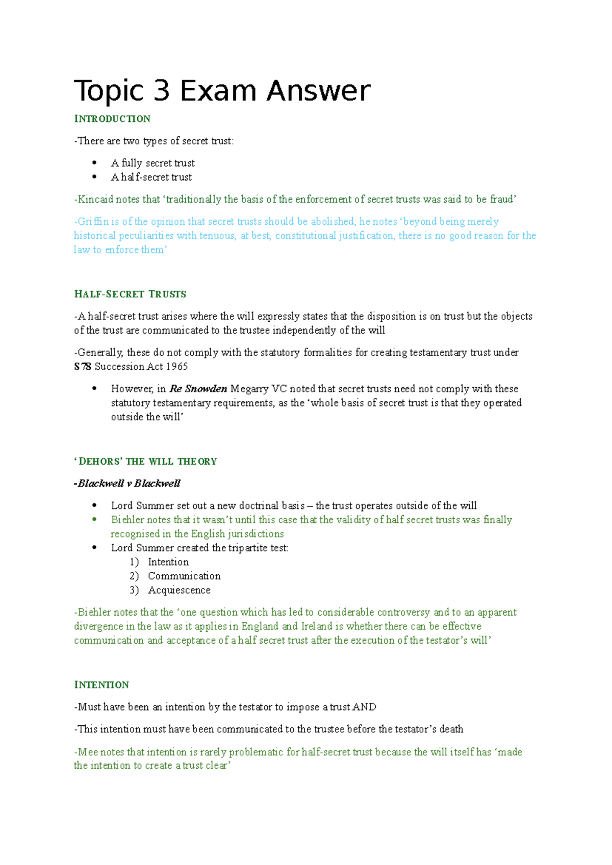 Secret Trusts Exam Answer - Topic 3 Exam Answer INTRODUCTION -There are ...