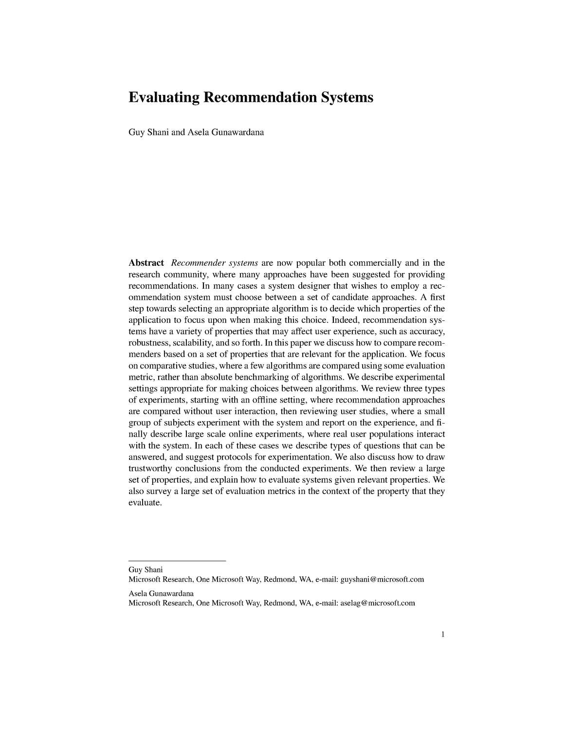 Evaluating Recommendation Systems - In Many Cases A System Designer ...