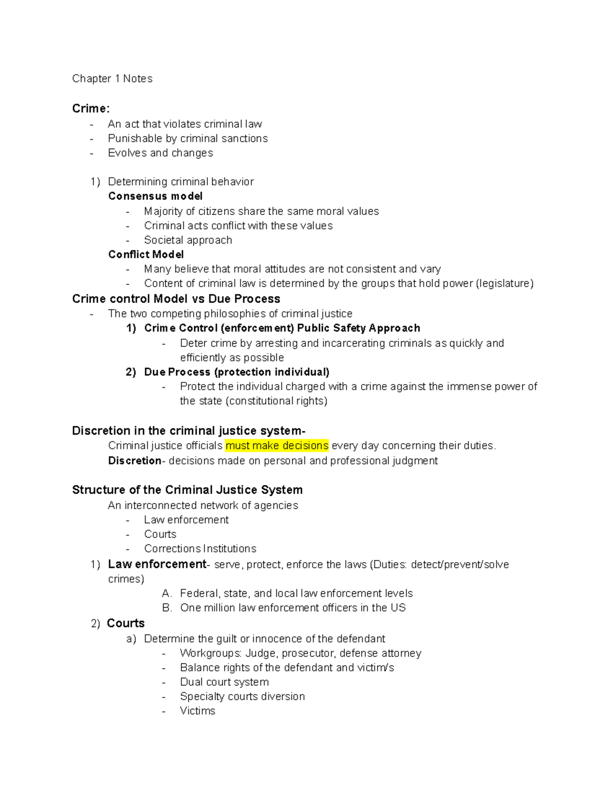 Intro CJ Chapter 1 Notes - Chapter 1 Notes Crime: An Act That Violates ...