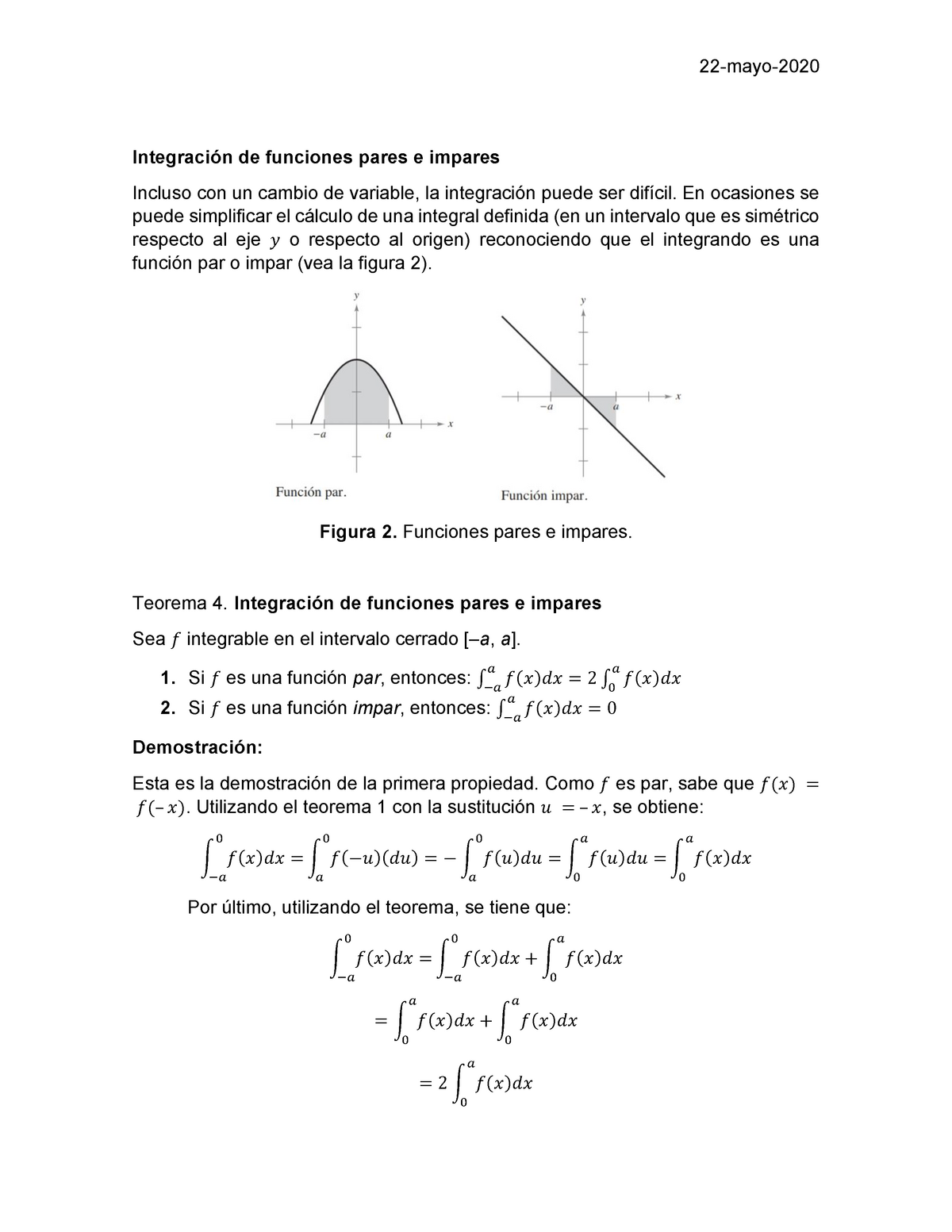 Integración De Funciones Pares E Impares Y Ejercicio De Función Impar 22 Mayo Integración De 5078