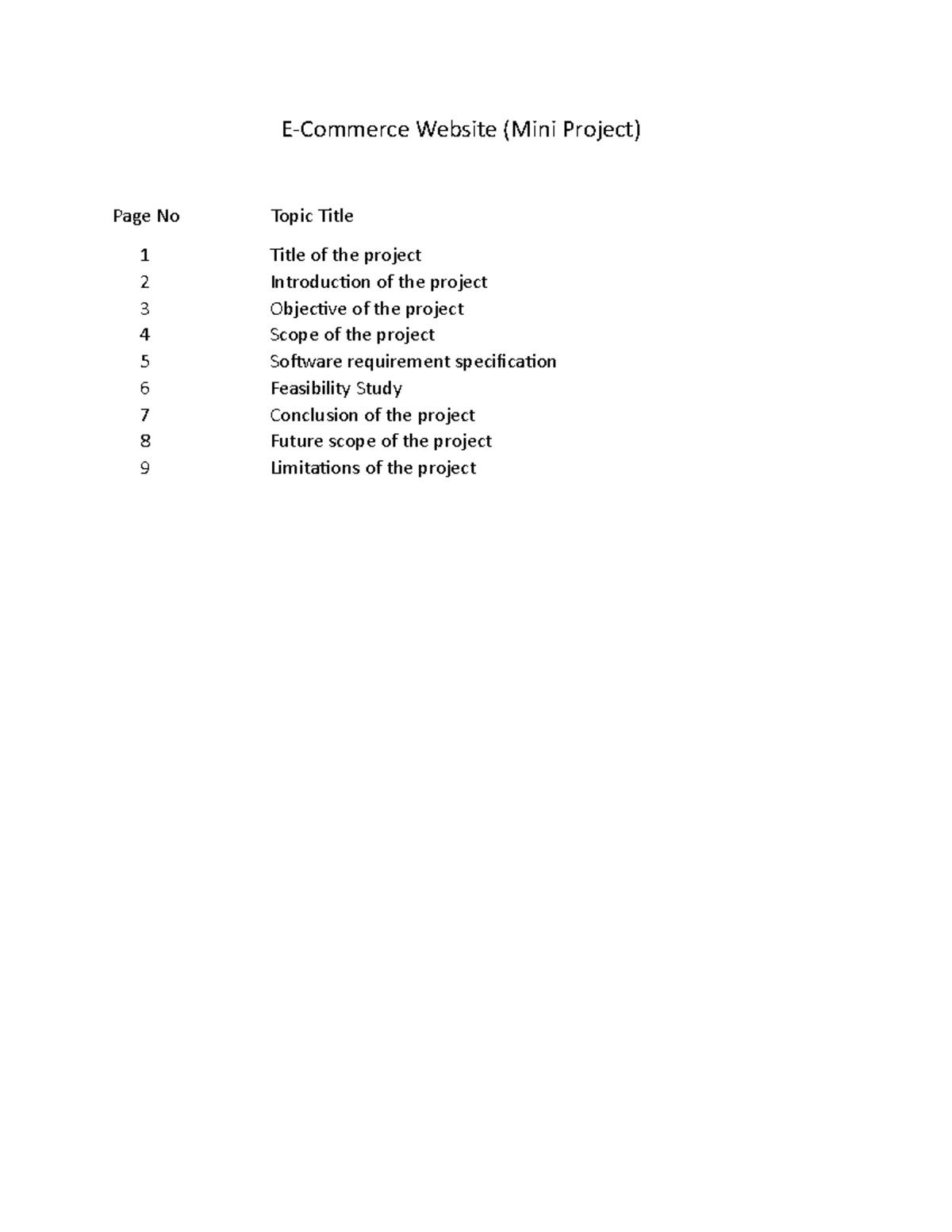 Synopsis Online E commerce - E-Commerce Website (Mini Project) Page No ...