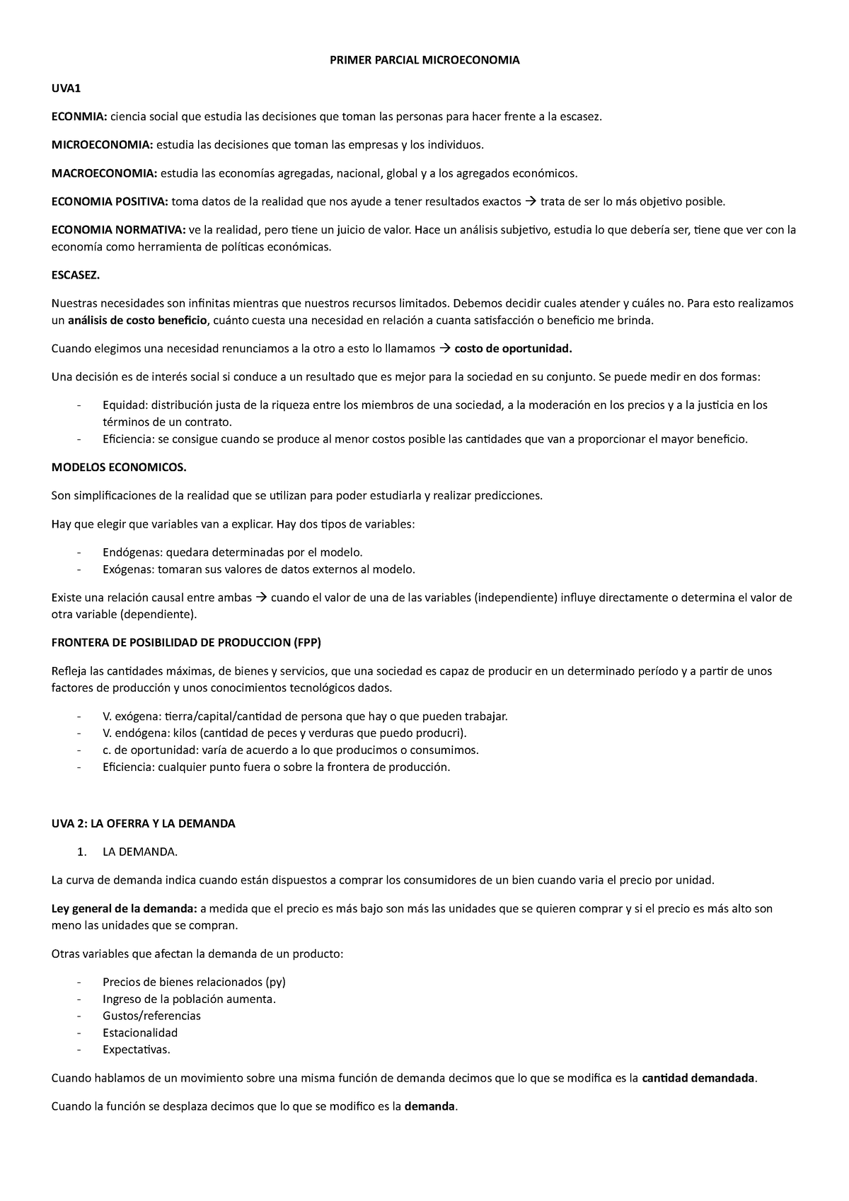 Primer Parcial Microeconomia - PRIMER PARCIAL MICROECONOMIA UVA ECONMIA ...