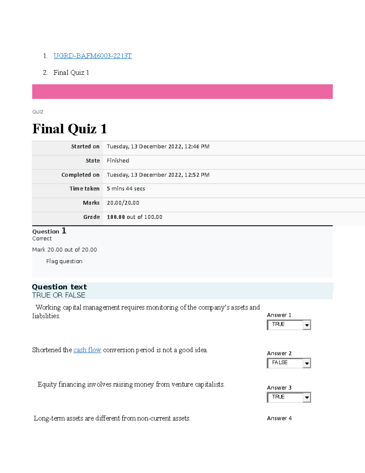 BAFM 6003 Treasury Management Finals 1. UGRDBAFM60032213T 2. Final