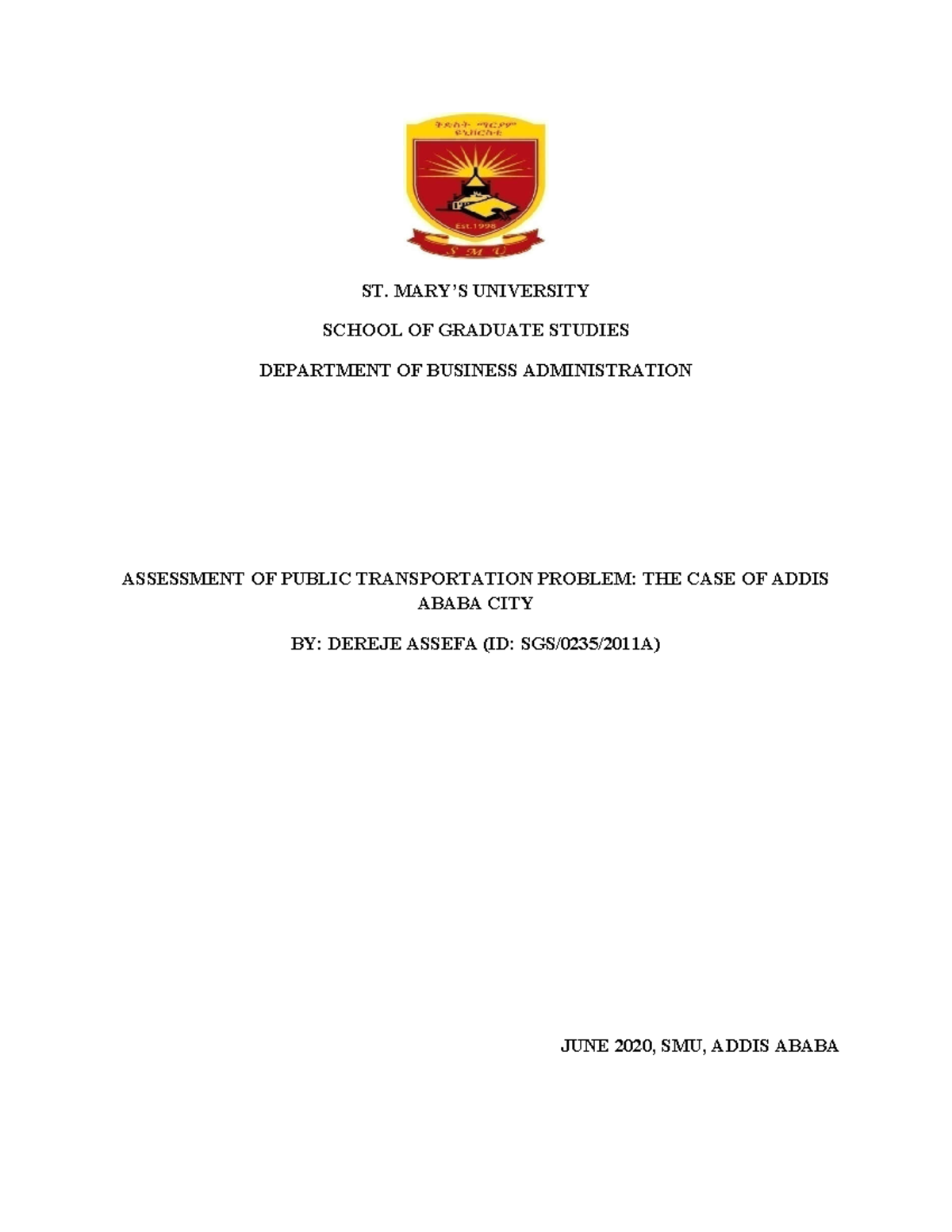 Dereje Assefa final thesis pdf - ST. MARY’S UNIVERSITY SCHOOL OF ...