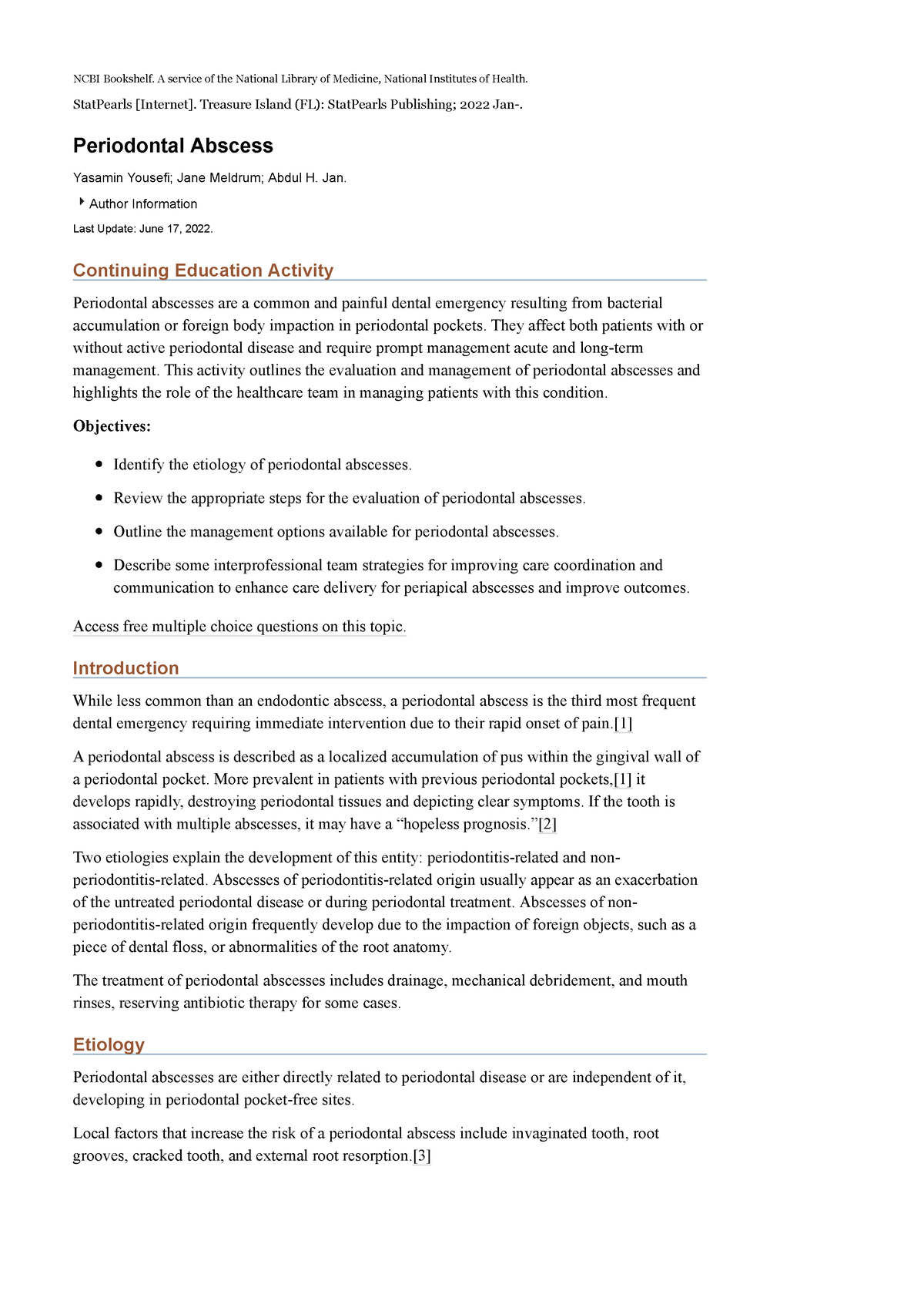 Periodontal Abscess - Stat Pearls - NCBI Bookshelf - NCBI Bookshelf. A ...