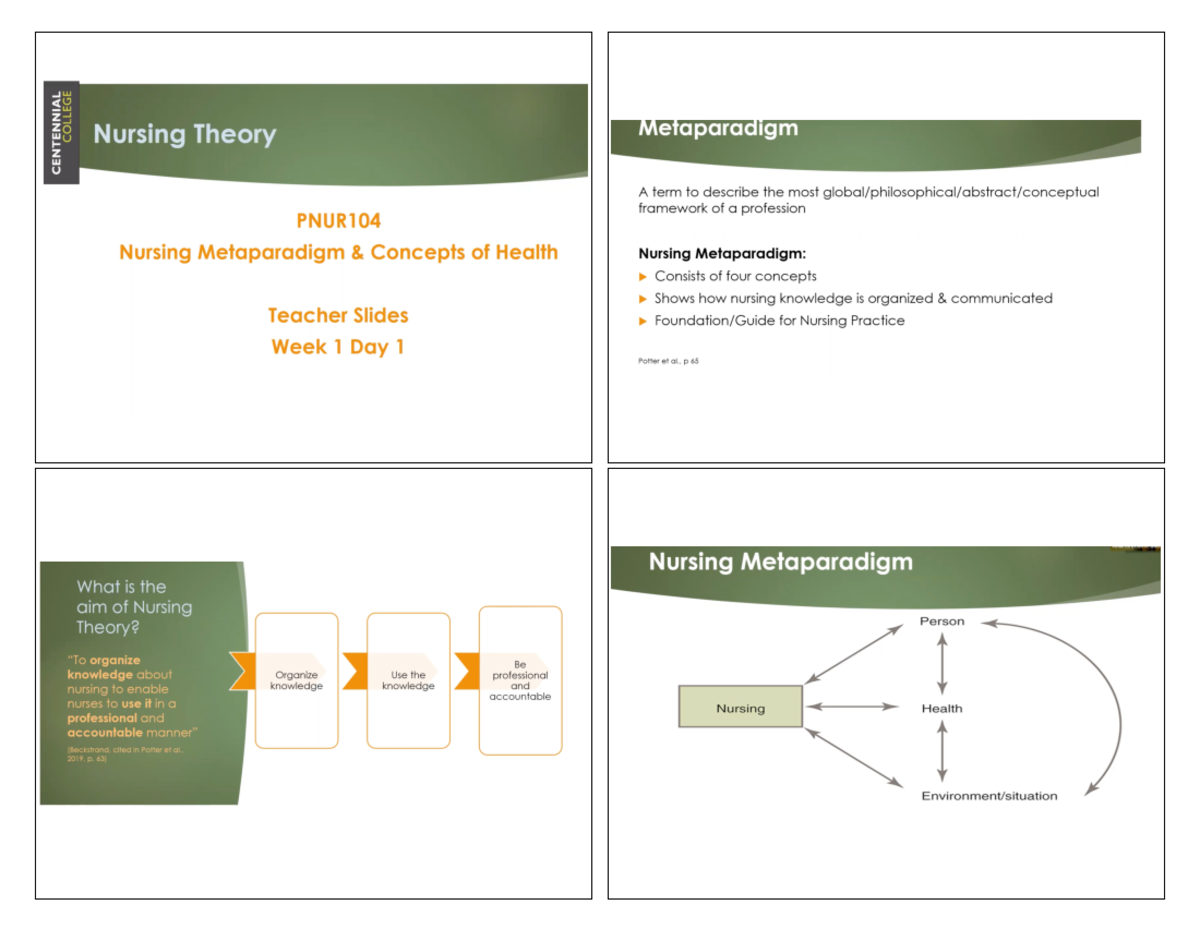 PNUR104 WEEK 1 PPTX - NOTES - Week 1 Day 1 Metaparadigm ...