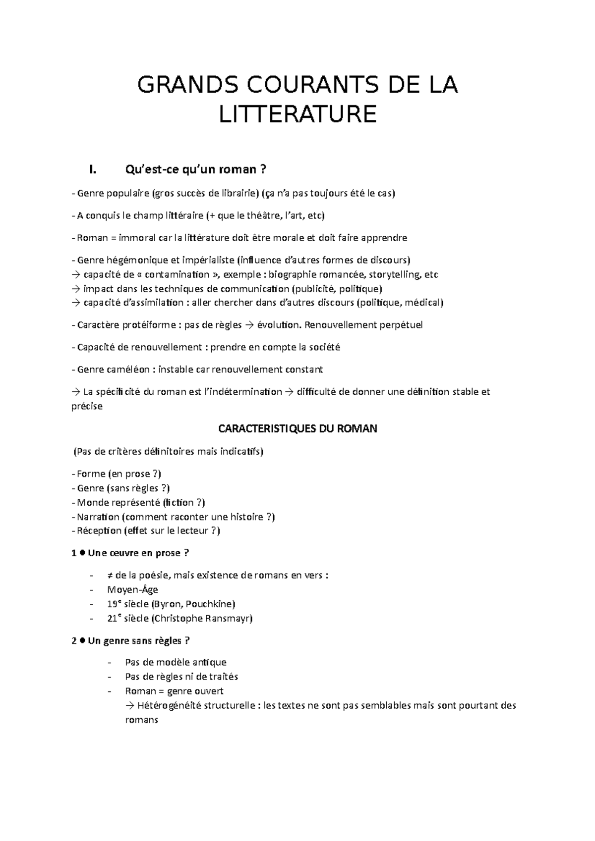 1. Qu'estce qu'un roman GRANDS COURANTS DE LA LITTERATURE I. Qu’estce qu’un roman? Genre 1. Qu'estce qu'un roman GRANDS COURANTS DE LA LITTERATURE I. Qu’estce qu’un roman? Genre