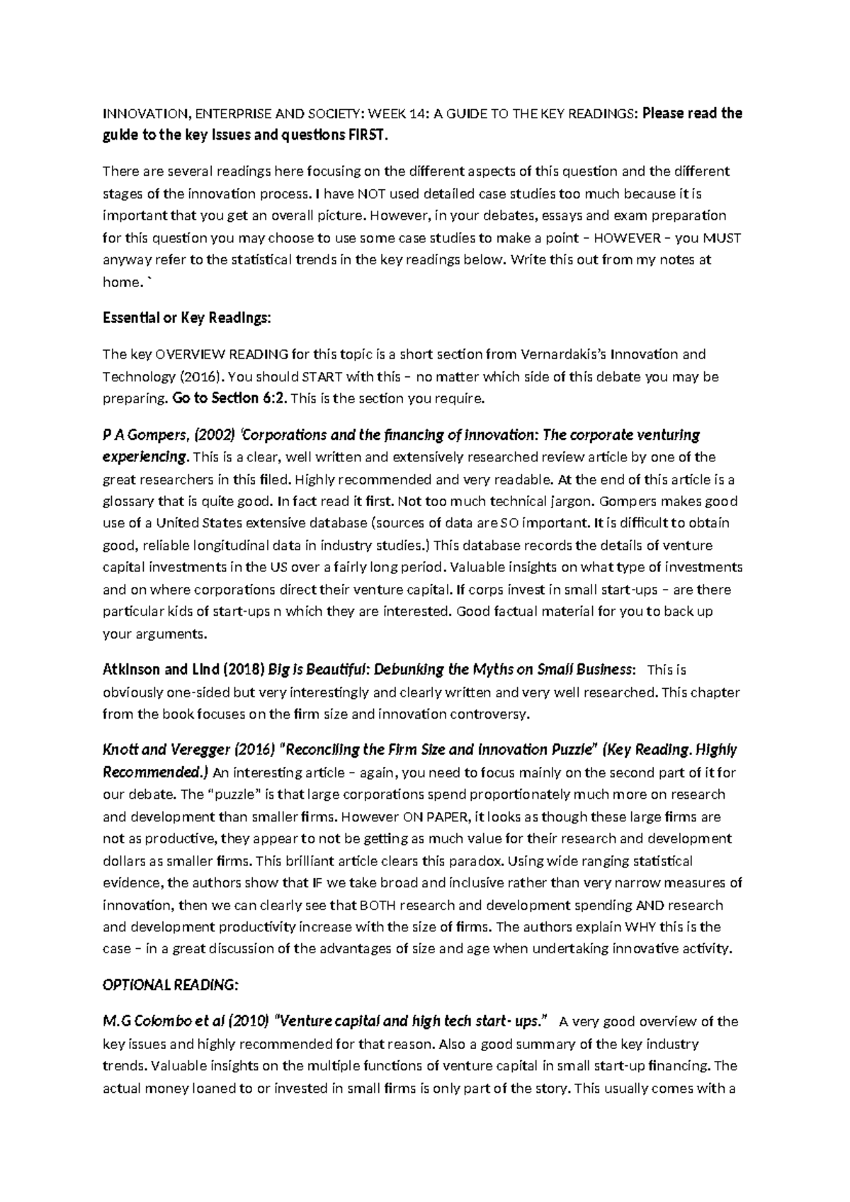 Week 14 IES a guide to the key readings for debates, essays or exam ...