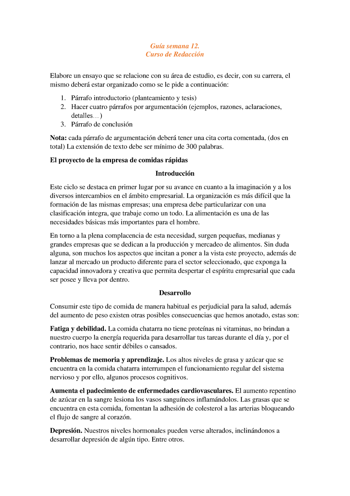 Gu A Semana Tarea No De Curso De Redaccion Gu A Semana