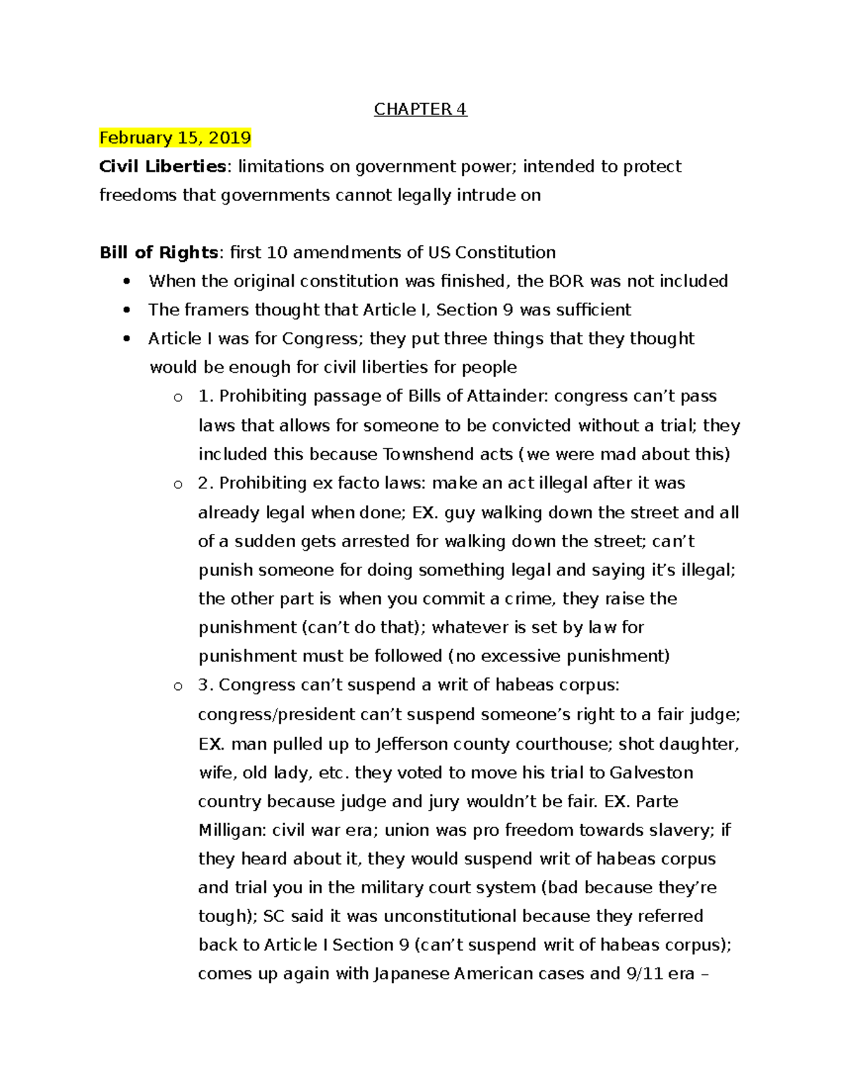 Gov 2 Unit 2 Notes - CHAPTER 4 February 15, 2019 Civil Liberties ...