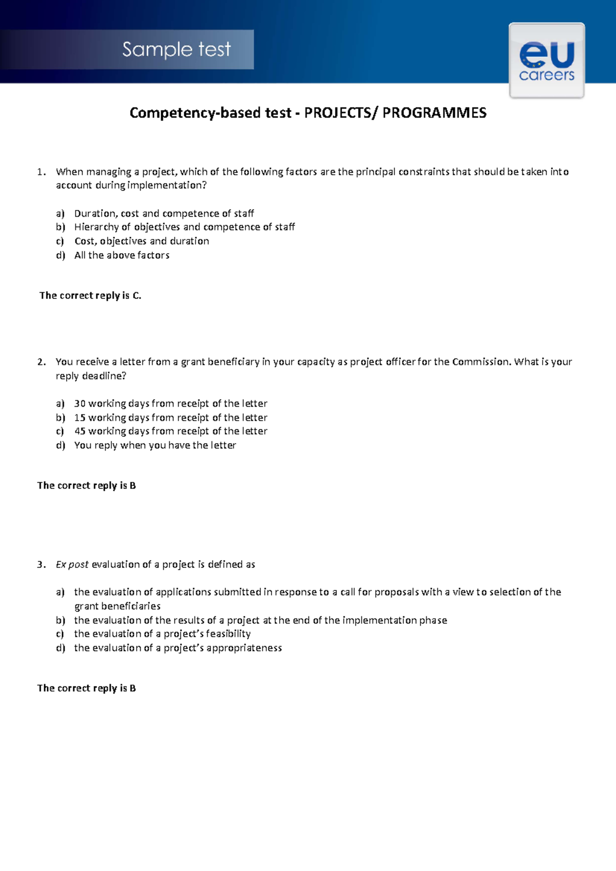 Sampletest-projectmanagement en - Competency-based test - PROJECTS ...