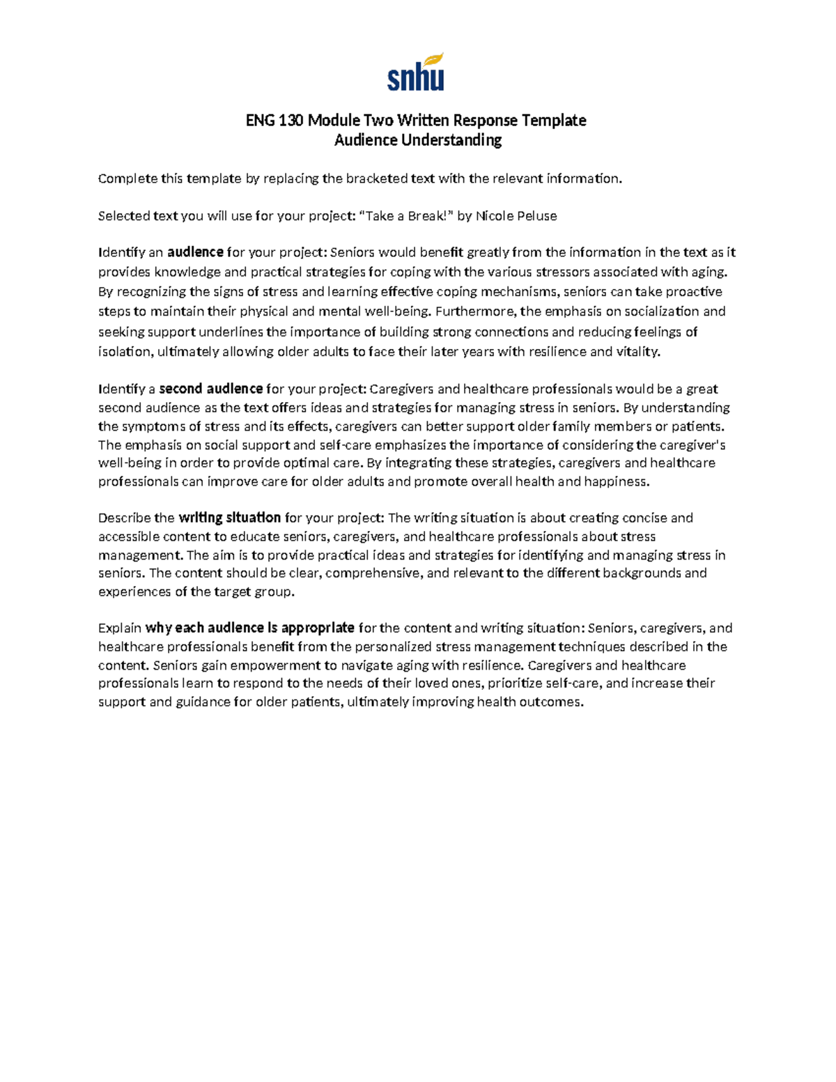 ENG 130 Module Two Written Response - Selected text you will use for ...