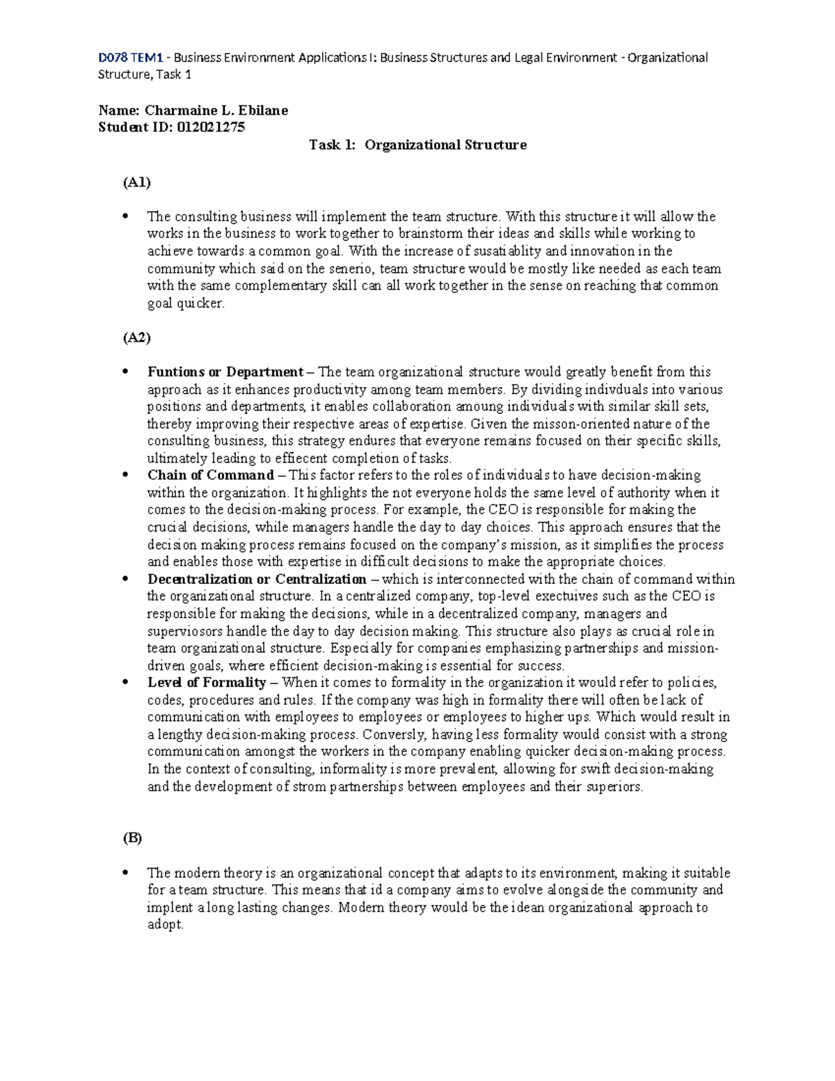 D078 - Task 1 Template - C. Ebilane - D078 TEM1 - Business Environment ...